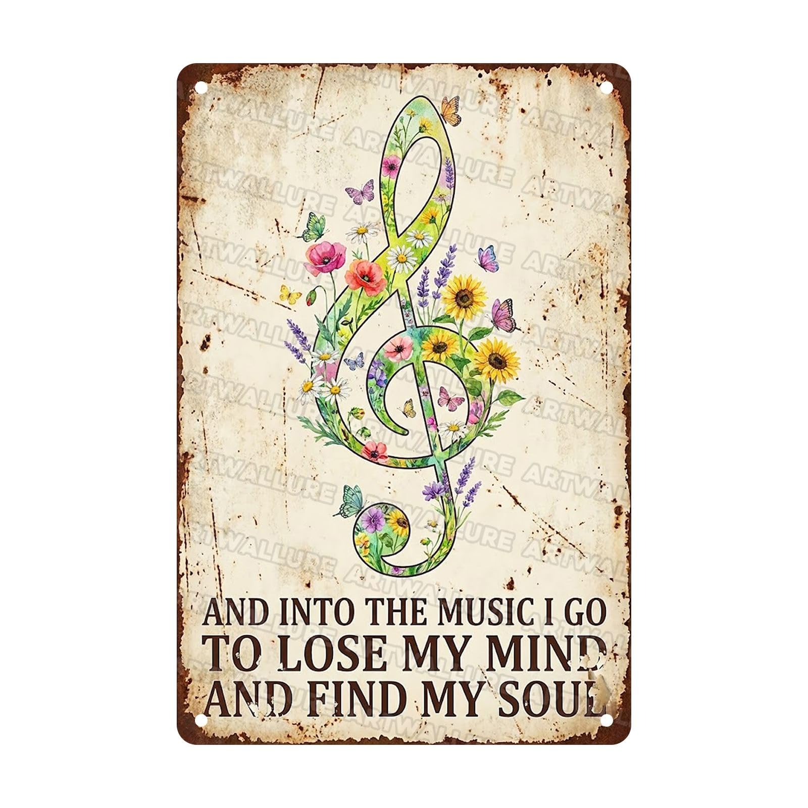 Acoustic Guitar Metal Tin Sign Nature Scenery Music Decor Vintage Wall Art Gift for Guitar Player Camping Lover 8x12Inch