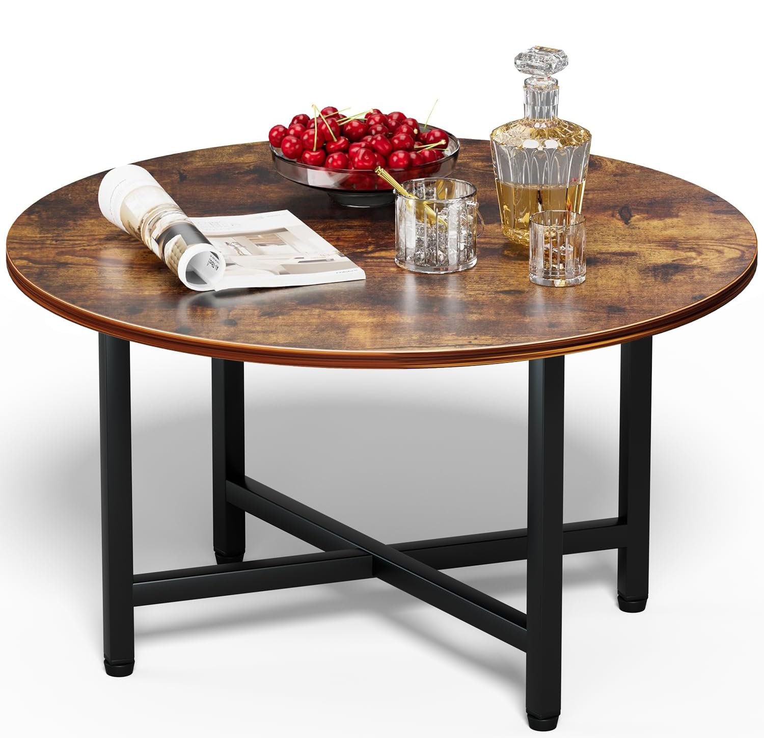 FAMIDGE Coffee Table, 23.6" Coffee Tables for Living Room, Round Coffee Table with Metal Frame, Floor Table for Sitting on The Floor, Home, Office, Black