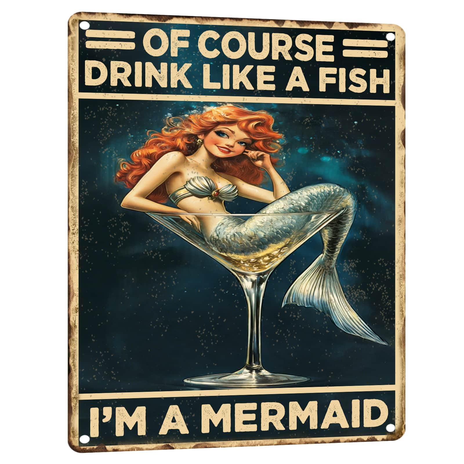 Mermaid Metal Tin Sign Vintage Mermaid Bathroom Decor Wall Art Rustic Funny Bathroom Sign for Home Restroom Washroom Decor 8x12 Inch