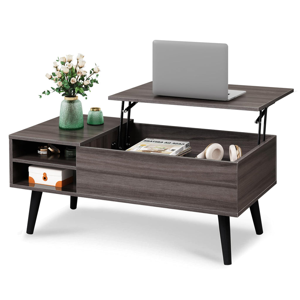 WLIVE Coffee Table with Lifting Top, Hidden Storage & Adjustable Shelf for Living Room Small Space, Multifunctional Rising Wooden Center Table, Mid Century Modern Tables for Home Dining Office, Brown