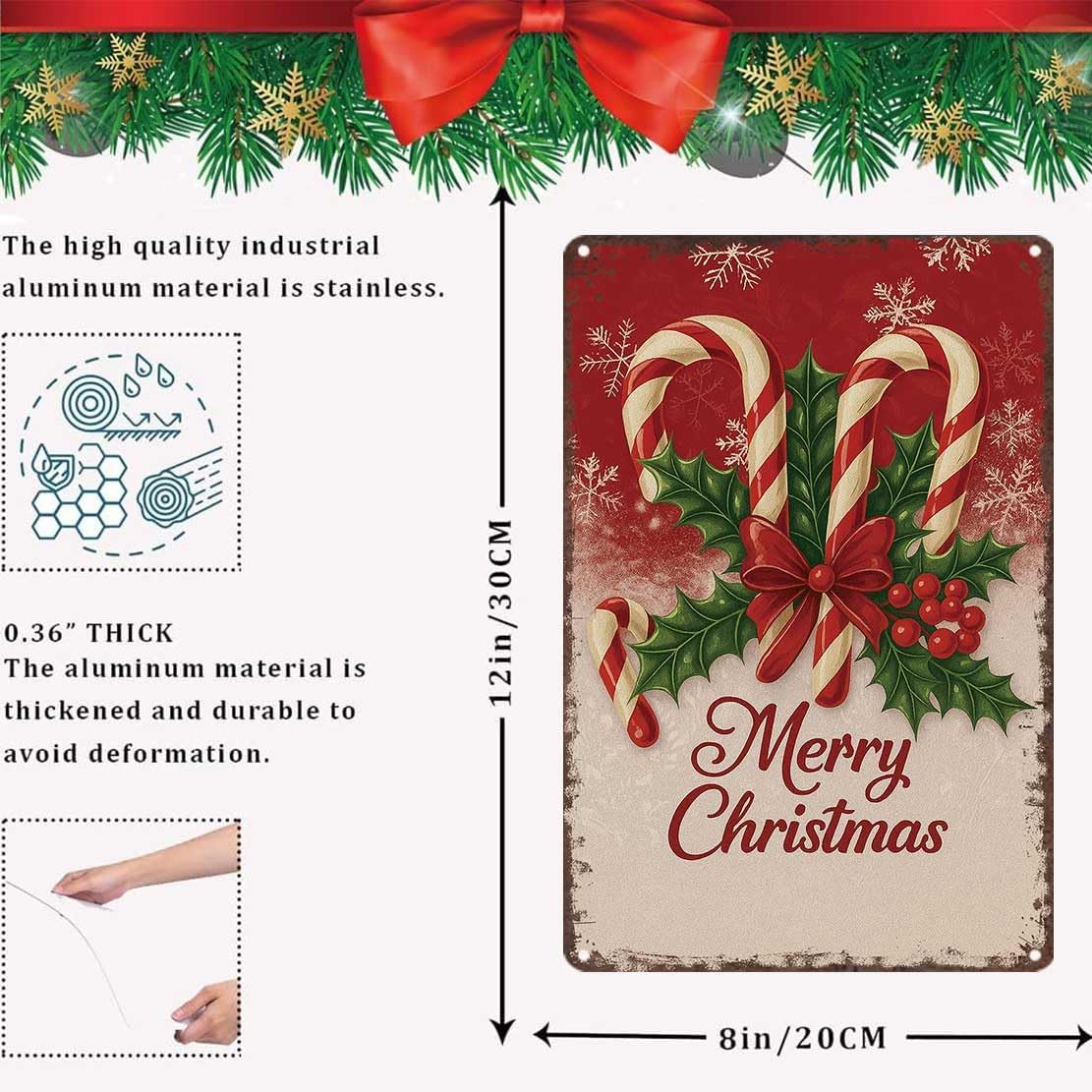 Vintage Christmas Decorations 8x12inch Metal Sign-Weathered Tin Art for Garage Office Wall