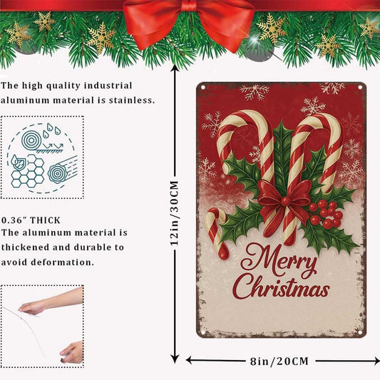 Vintage Christmas Decorations 8x12inch Metal Sign-Weathered Tin Art for Garage Office Wall