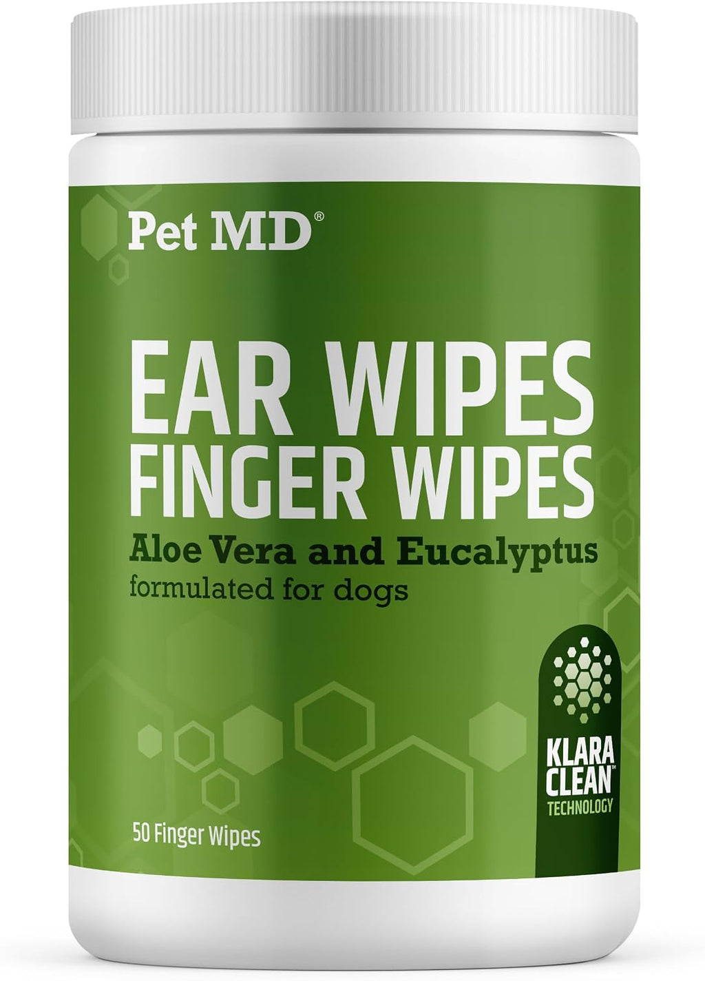 Pet MD Dog Ear Cleaning Wipes - with Eucalyptus & Aloe Vera for Dogs - 50ct | Extra-Coverage and Large Design - Alcohol-Free Pet Ear Cleaning Finger Wipes to Remove Dirt, Debris, and Wax