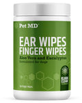 Pet MD Dog Ear Cleaning Wipes - with Eucalyptus & Aloe Vera for Dogs - 50ct | Extra-Coverage and Large Design - Alcohol-Free Pet Ear Cleaning Finger Wipes to Remove Dirt, Debris, and Wax