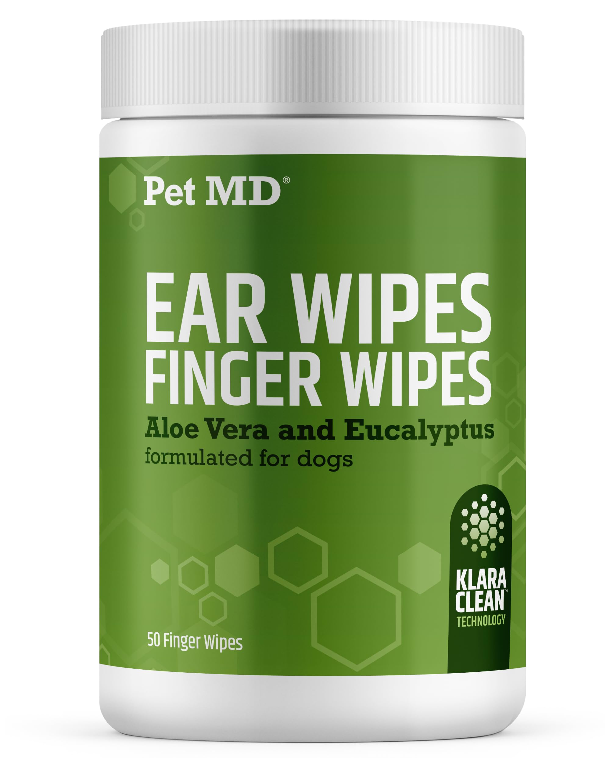 Pet MD Dog Ear Cleaning Wipes - with Eucalyptus & Aloe Vera for Dogs - 50ct | Extra-Coverage and Large Design - Alcohol-Free Pet Ear Cleaning Finger Wipes to Remove Dirt, Debris, and Wax