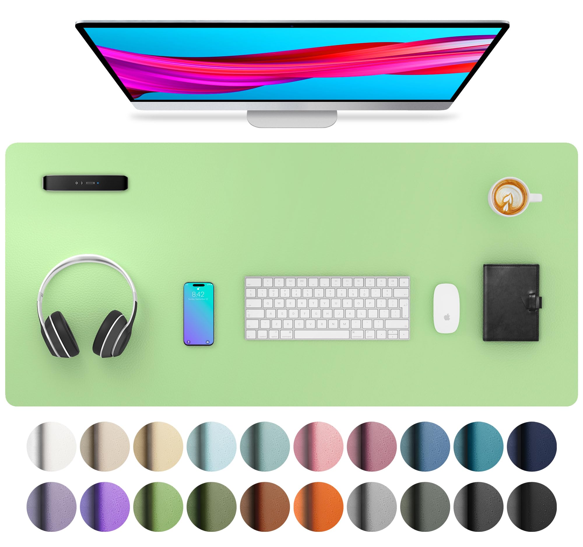 Aothia Non-Slip Waterproof PU Leather Desk Pad Protector for Mouse, Writing Desk, Office, Home, Laptop Blotter, 23.6" x 13.7", Black