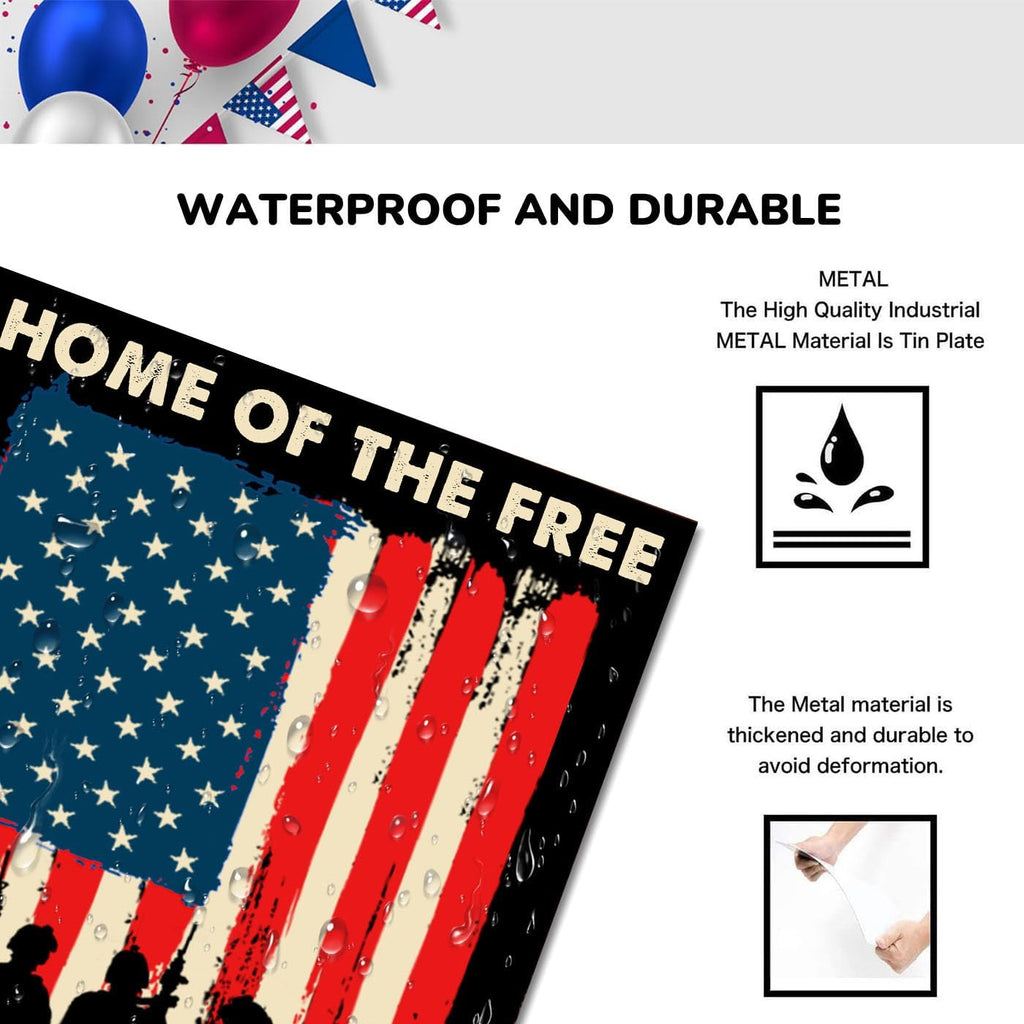 Memorial Day 4th of July Decorations Veteran USA, EMOHAT Home of The Free Because of The Brave Metal Tin Signs, Patriot Wall Decor 12x8 Inch