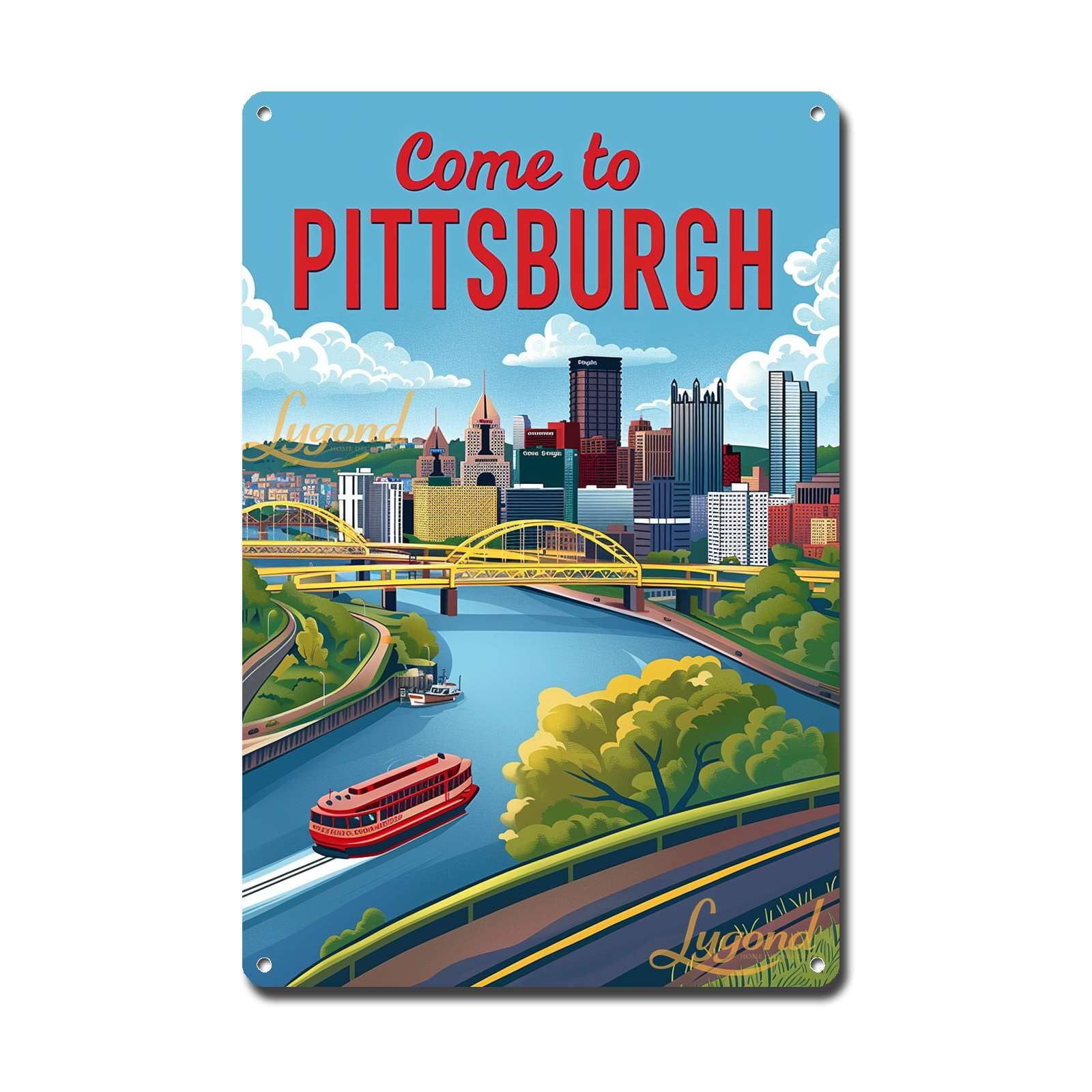Lygond Metal Sign Tin Sign Vintage Wall Art Come to Chicago Travel Greenhouse Decor for Gift 8×12 Inches