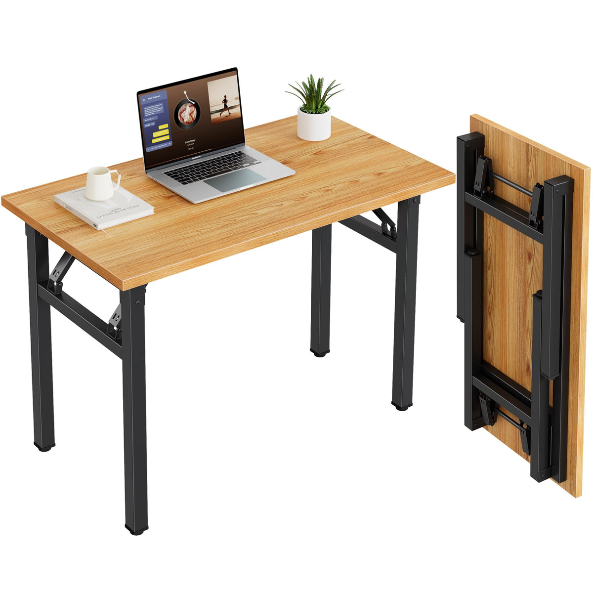 Need Folding Desk, 54 inch Large Computer Desk for Home Office, No Install Needed Study Student Writing Table Desk Workstation, Rustic Brown