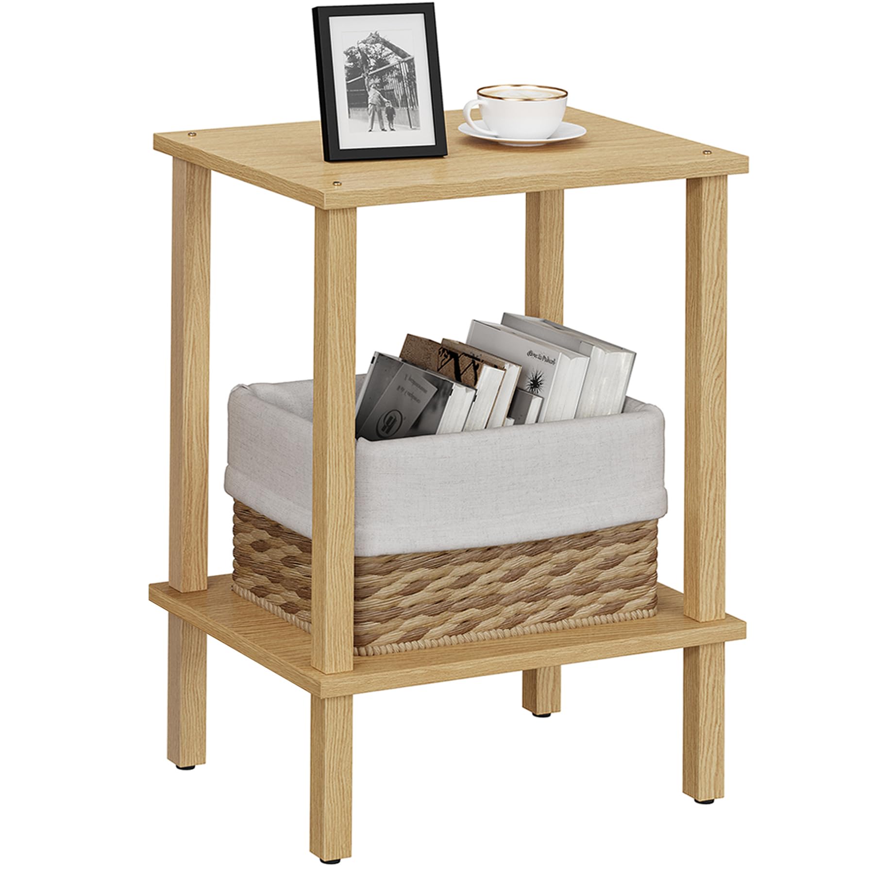 TUTOTAK End Table, Set of 2, Side Table, Nightstand, 2-Tier Storage Shelf, Sofa Table for Small Space, Living Room, Bed Room TB01BK035