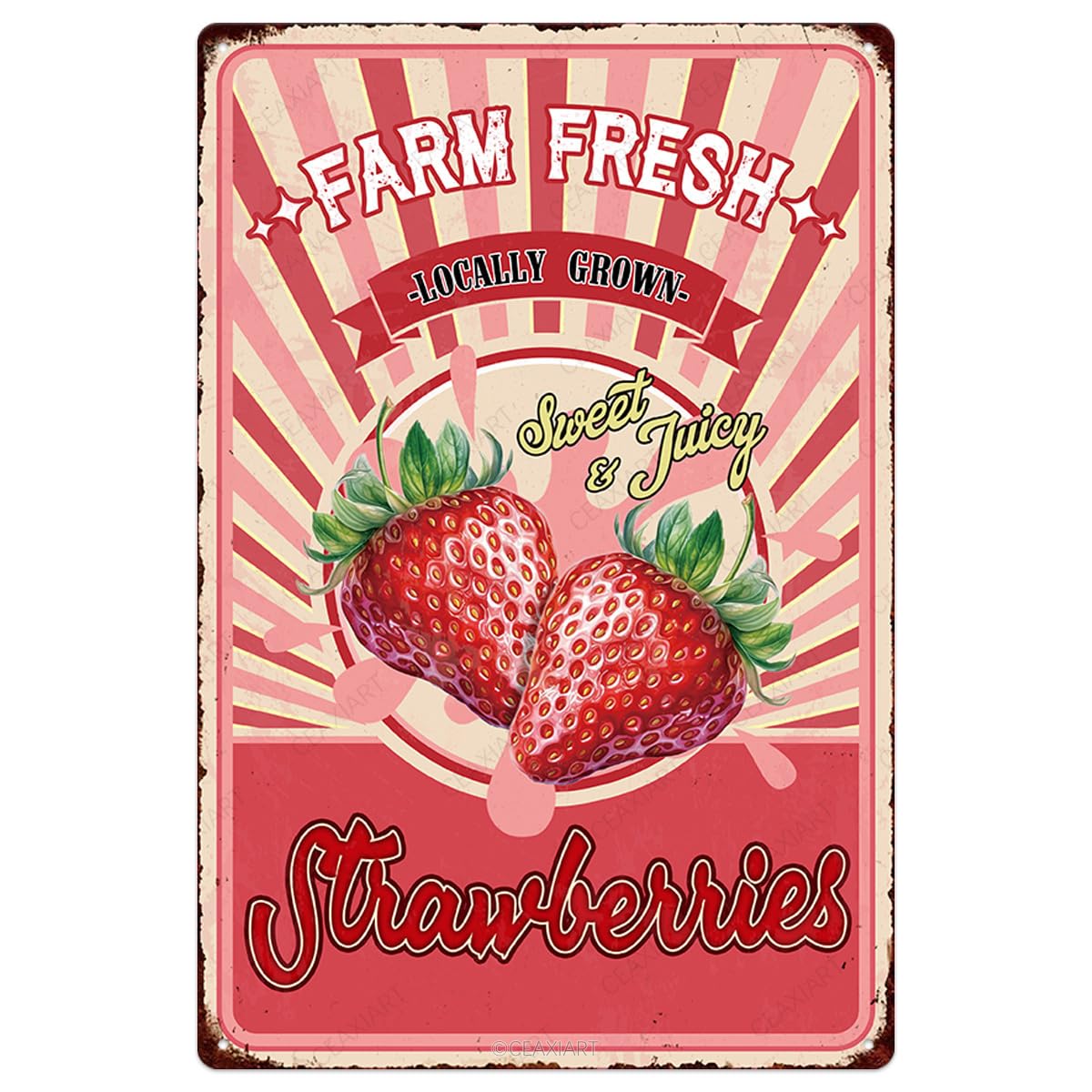 Farm Fresh Sweet Juicy Watermelon Vintage Metal Tin Sign Retro Fruit Poster Decorative Wall Art Signage Farmhouse Country Market Kitchen Bar Cafe Dining Room Home Decor 12" X 8"