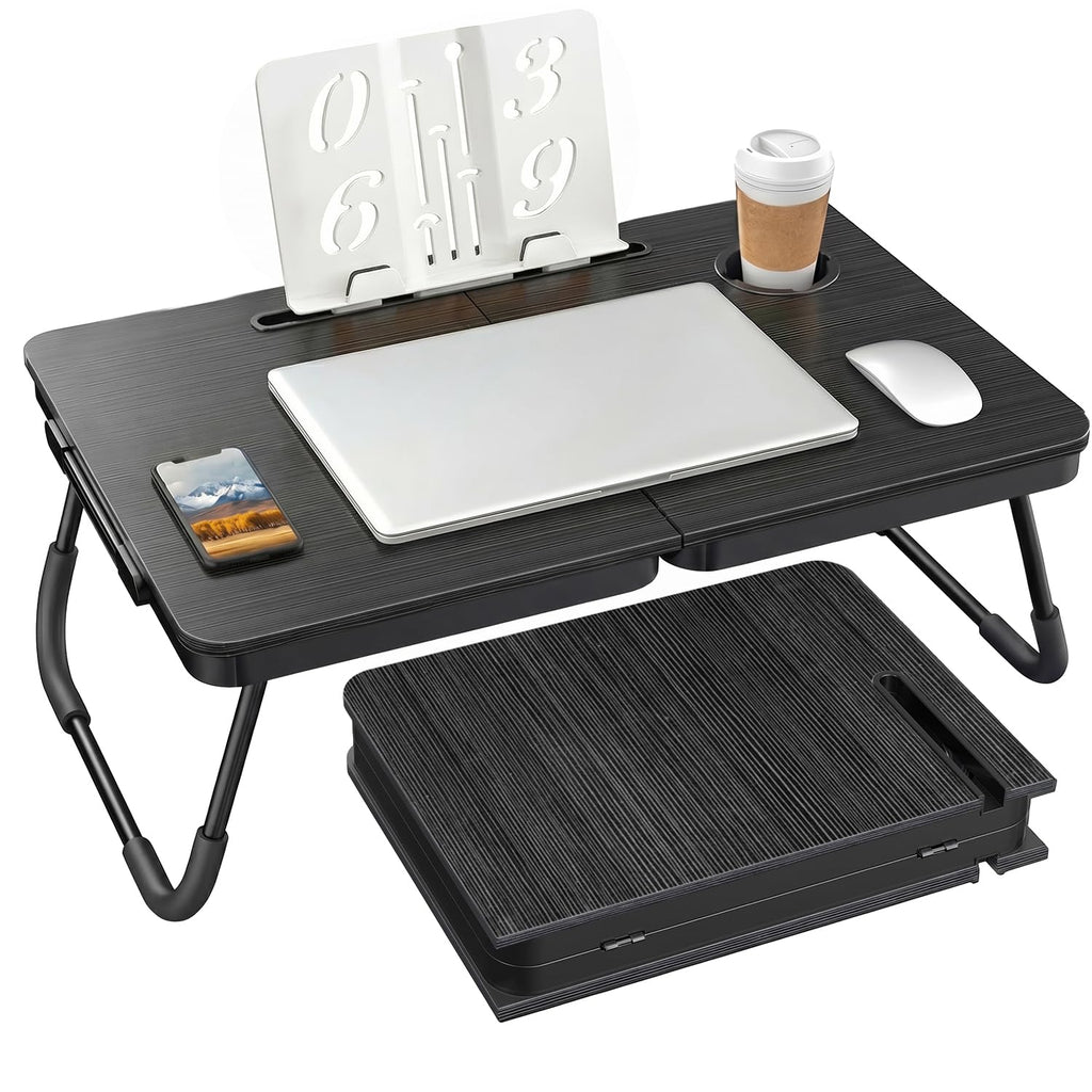 BUYIFY Foldable Laptop Bed Desk for Couch, Sofa - Large Lap Desk Tray Table with Cup Holder and Tablet Slot - Portable Notebook Stand for Eating, Writing, Studying and WFH -NEW-006-USA Original Patent