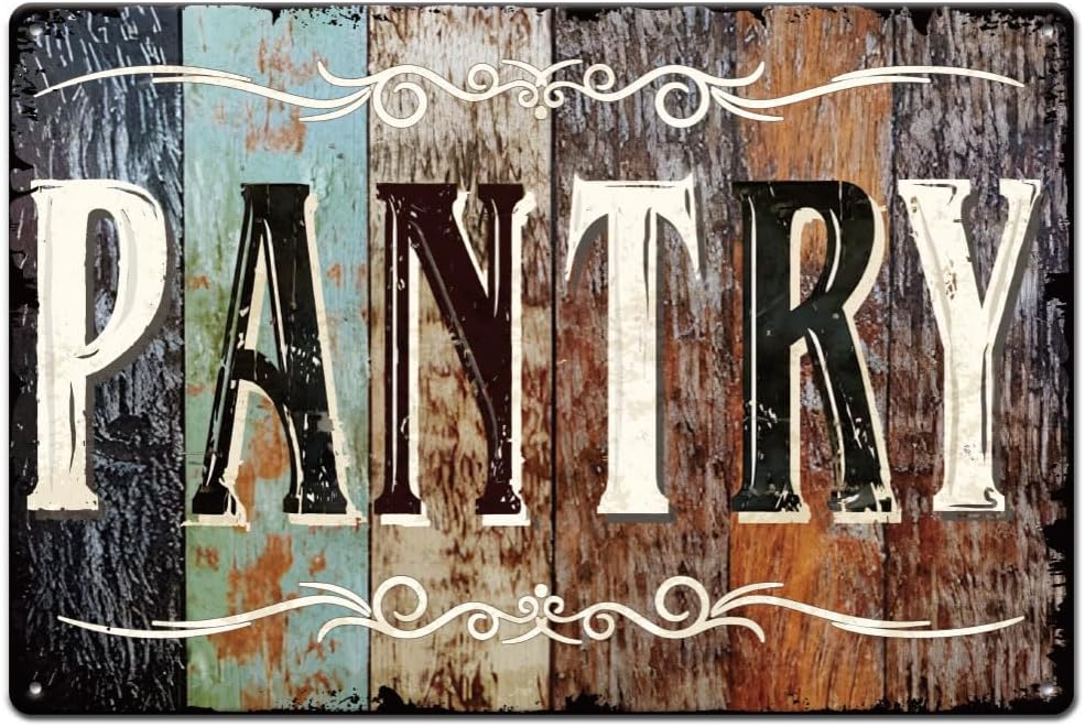 SUPERDANT Pantry Tin Signs Retro Rustic Wood Grain Metal Signs Wall Art Plaque Decor Rectangle Sign for Kitchen Pantry Room Farmhouse Home Bars Restaurants Cafe Pubs Wall Art