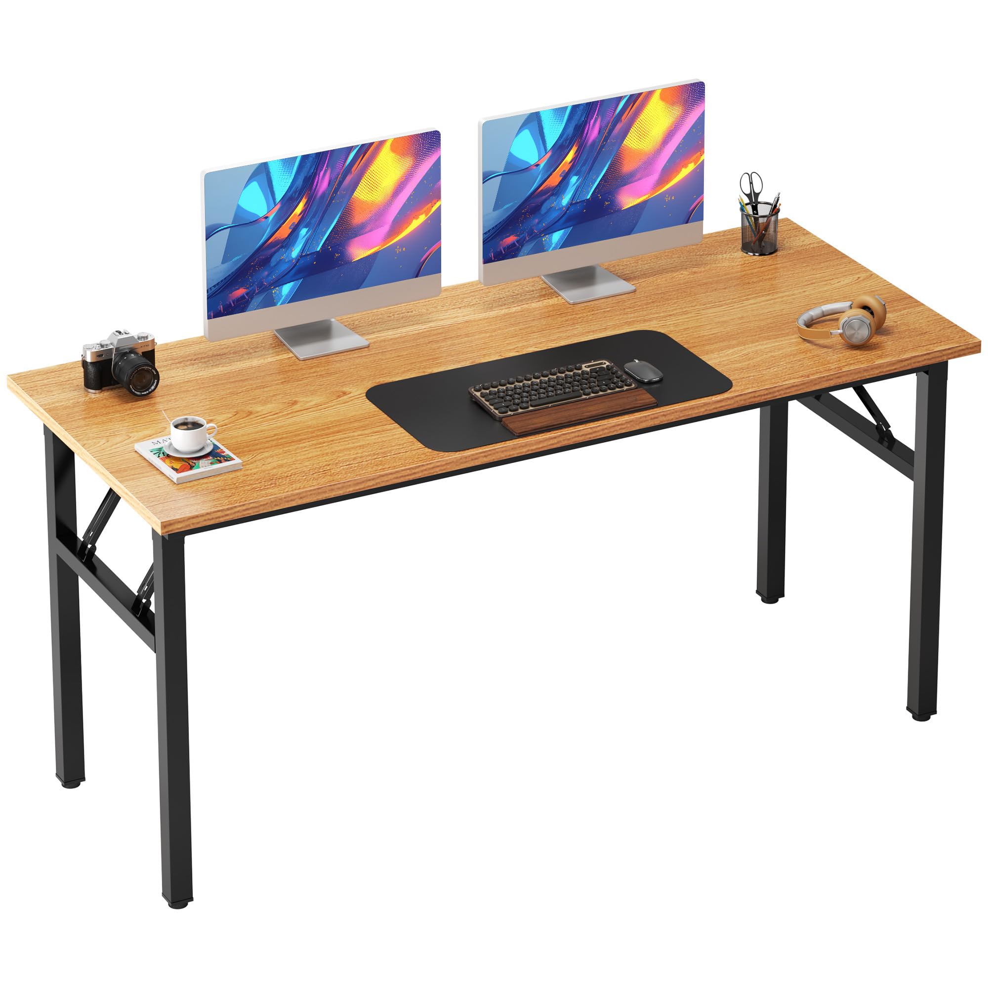 Need Folding Desk, 54 inch Large Computer Desk for Home Office, No Install Needed Study Student Writing Table Desk Workstation, Rustic Brown