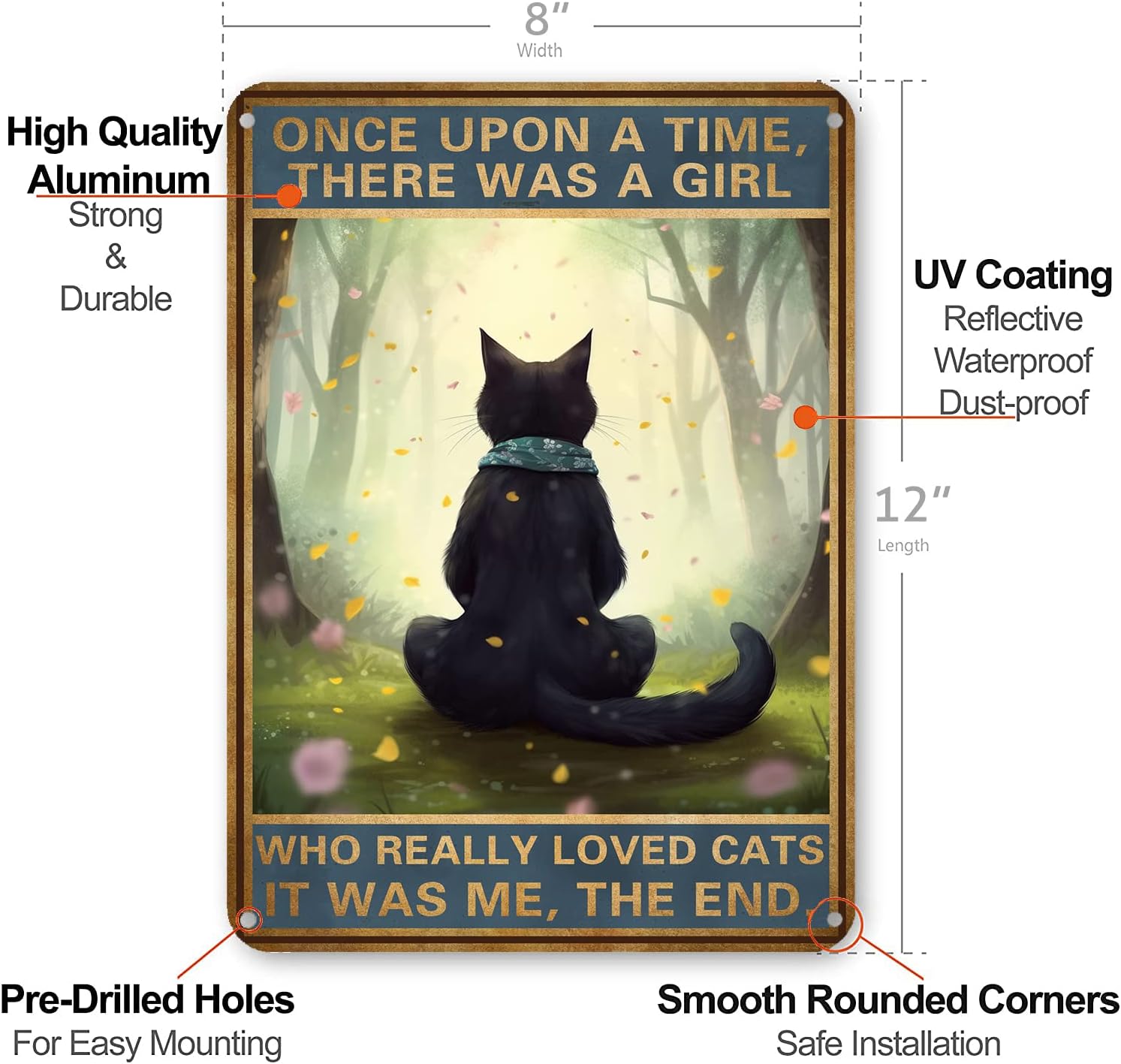 HYBLOM Black Cat Decor - Once Upon a Time Sign - Vintage Cat Decor for Home, Bedroom, Kitchen, Office, Cafe, Bar, Cat Lover Gifts, Metal Tin Sign 12x8 Inches