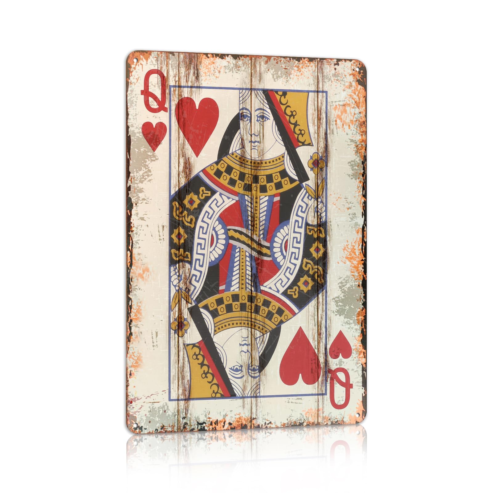 Vintage Poker Metal Sign Red Joker Tin Sign Playing Card Wall Sign Man Cave Home Wall Decor 12 x 8 Inch