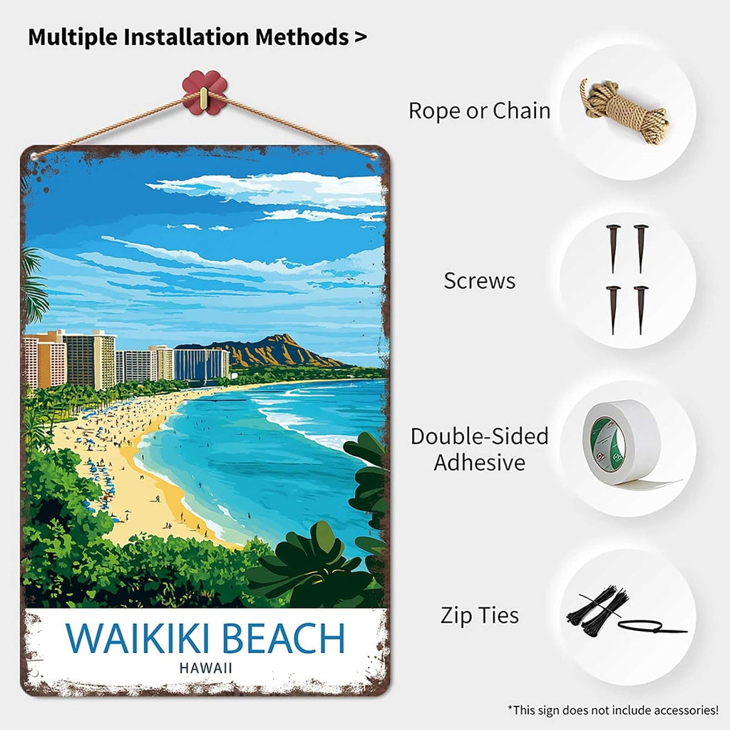 Funny Signs Poster 8x12inch Aluminum metal Tin Sign Waikiki Beach Hawaii Wall Art Decoration Painting For Home Room Office Decor