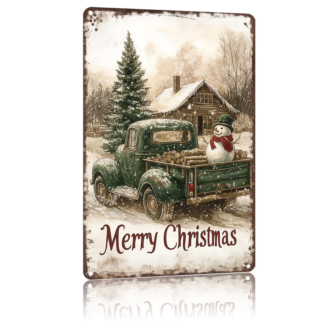 Vintage Christmas Decorations 8x12inch Metal Sign-Weathered Tin Art for Garage Office Wall