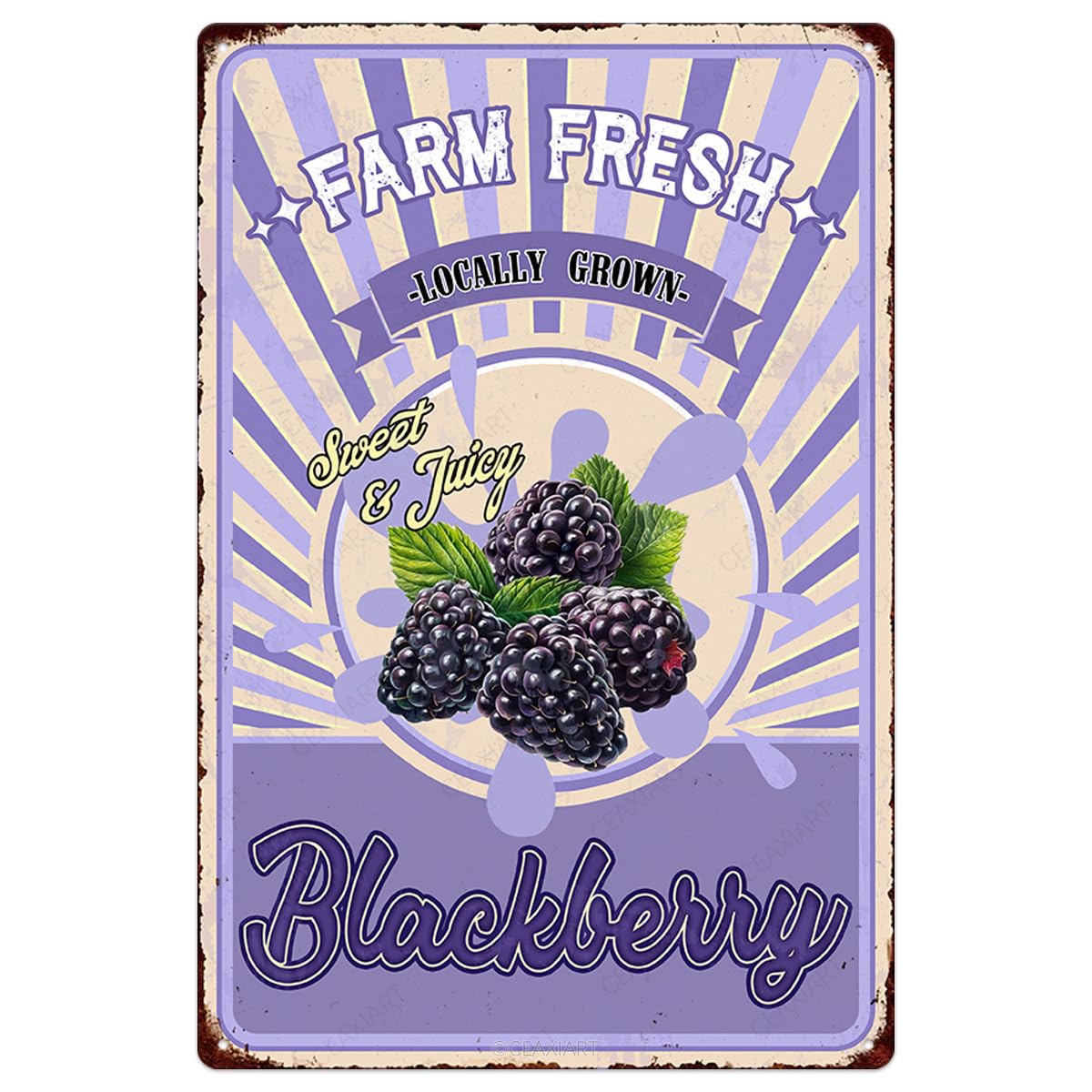 Farm Fresh Sweet Juicy Watermelon Vintage Metal Tin Sign Retro Fruit Poster Decorative Wall Art Signage Farmhouse Country Market Kitchen Bar Cafe Dining Room Home Decor 12" X 8"