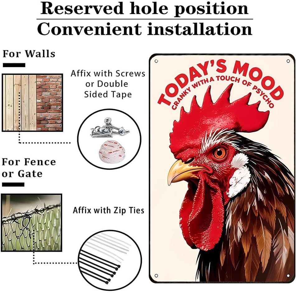 Funnysign Chicken Gifts Vintage Chicken Today's Mood Tin Sign for Chicken Coop Farm Kitchen Garden Yard Decor 8x12 inch (3914)
