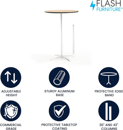 Flash Furniture Lars 30" Round Cocktail Table with 30" and 42" Columns, Adjustable Standard or Bar Height Round Table for Events or Home Use, Natural