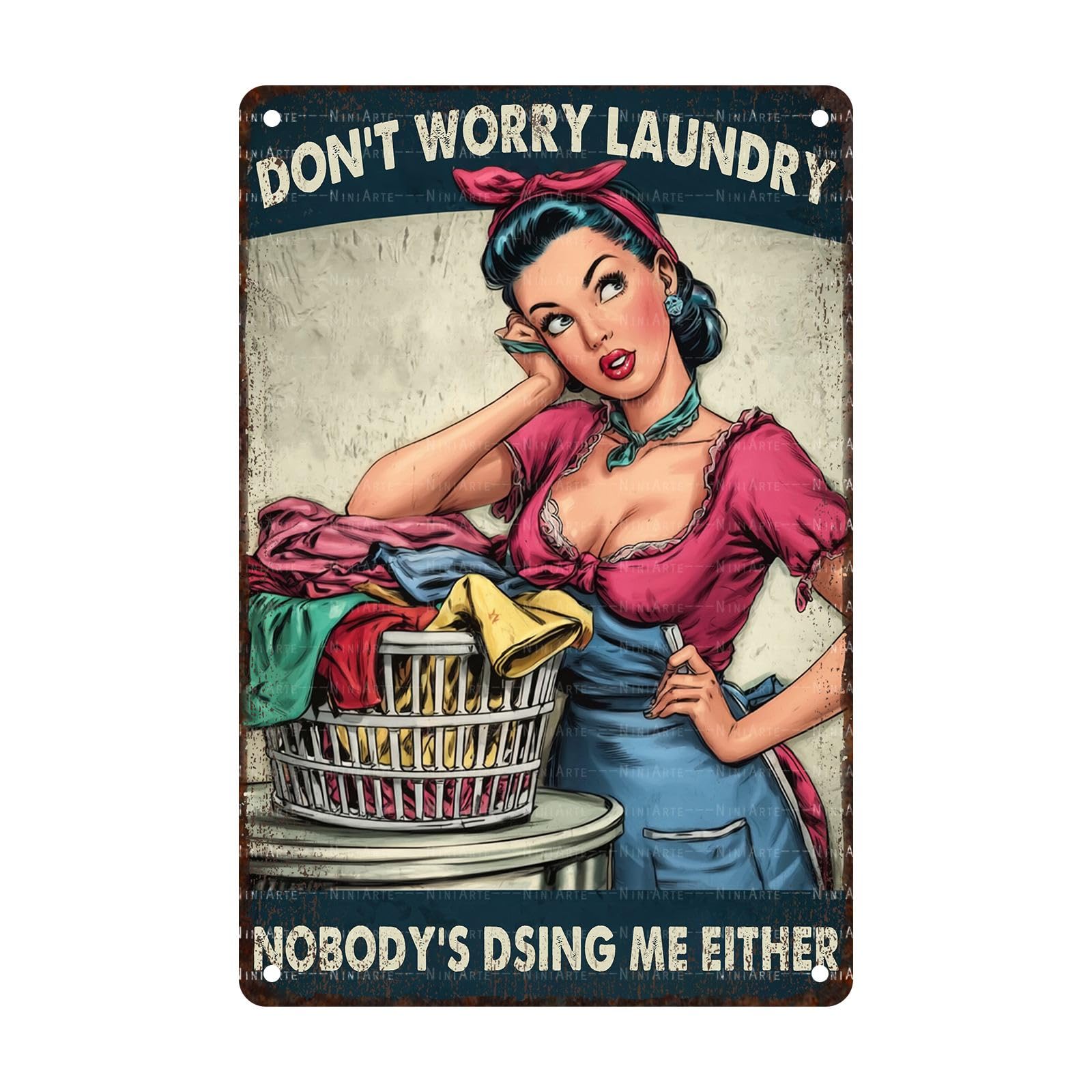 50s Laundry Metal Tin Sign Laundry Day Vintage Sign Utility Room Decor Retro Queen Wall Art 1950s Mom Decor 8X12Inch