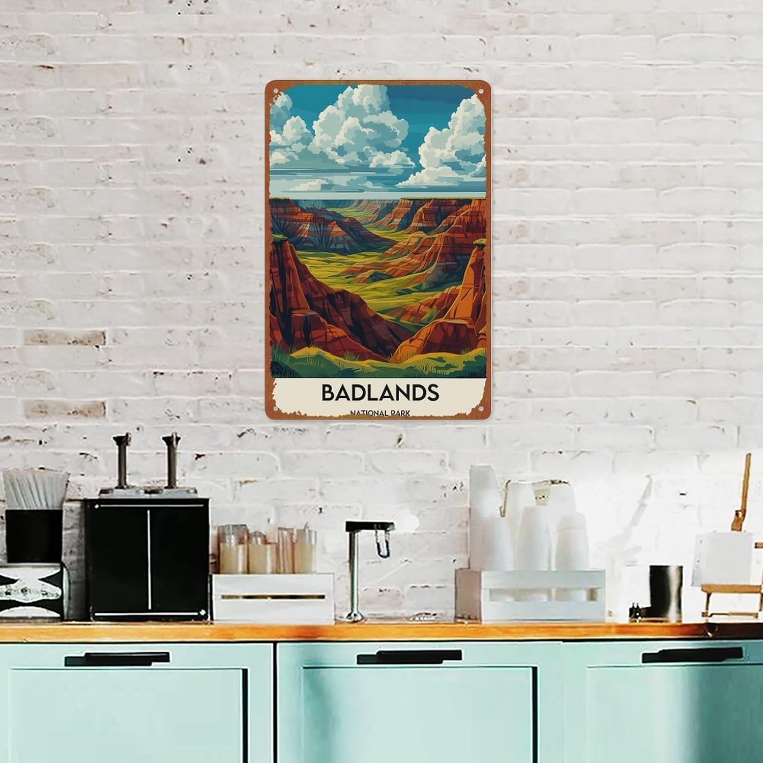 Badlands National Park Print Poster - Vintage Landscape Metal Tin Sign For Home, Bedroom, Office, Bathroom Wall Decoration, Size 12x8 Inches
