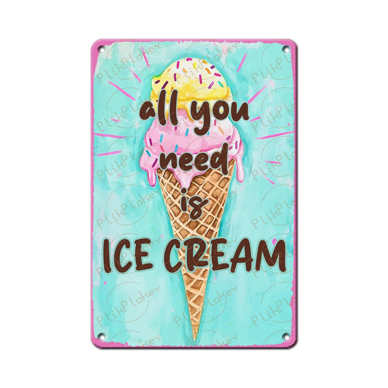 Vintage Metal Tin Sign Ice Cream Retro Sweet Food Diner Wall Decor Kitchen Cafe Bar Club Home Kids Room Living Room Dessert Store Hotel Poster 12x8 Inch