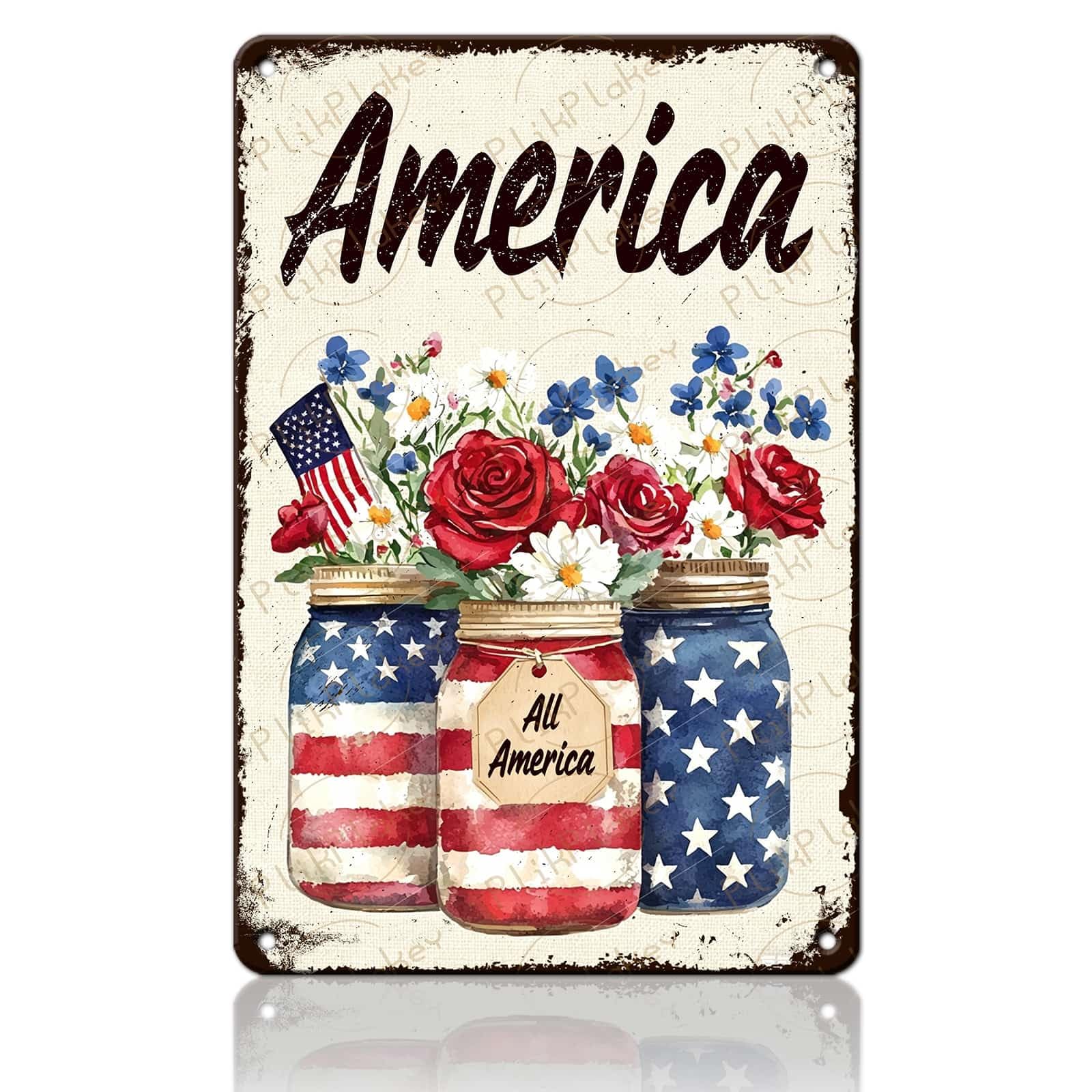 Patriotic 4th of July Tin Sign Happy Independence Day Popsicle Wall Art Vintage Retro Home Decor for Bar Living Room Bedroom Cafe Decoration 12x8 Inch