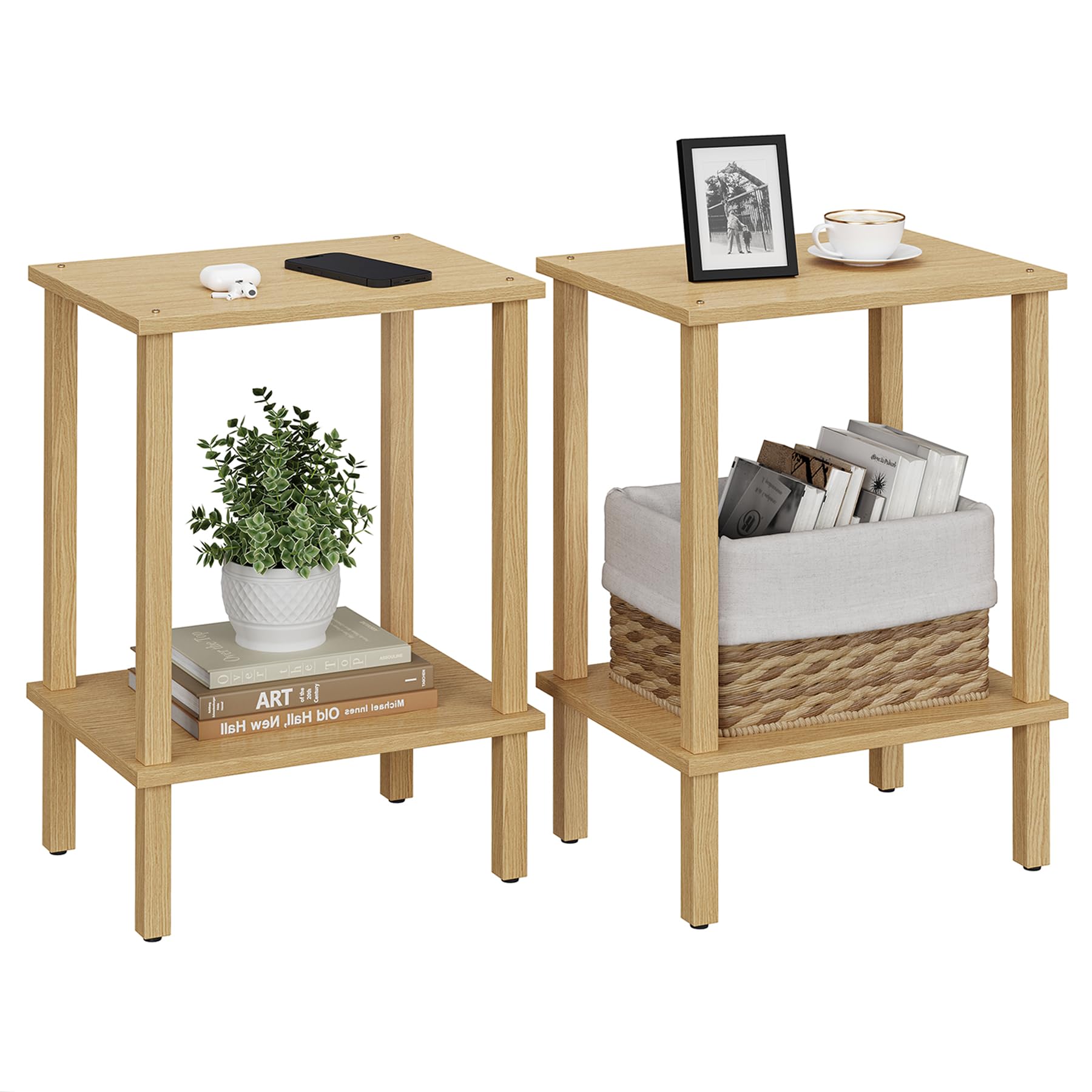 TUTOTAK End Table, Set of 2, Side Table, Nightstand, 2-Tier Storage Shelf, Sofa Table for Small Space, Living Room, Bed Room TB01BK035