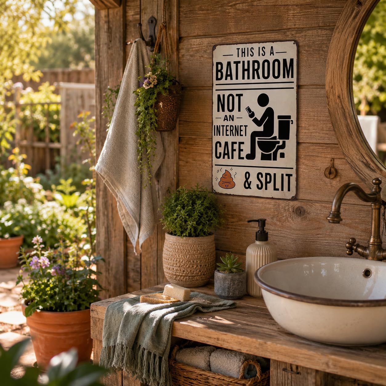 BHOKEM Vintage Bathroom Sign, This Is A Bathroom Not An Internet Cafe Tin Sign 8x12 Inch, Funny Restroom Decor for Farmhouse Toilet, Powder Room, Guest Bath, Housewarming Gifts
