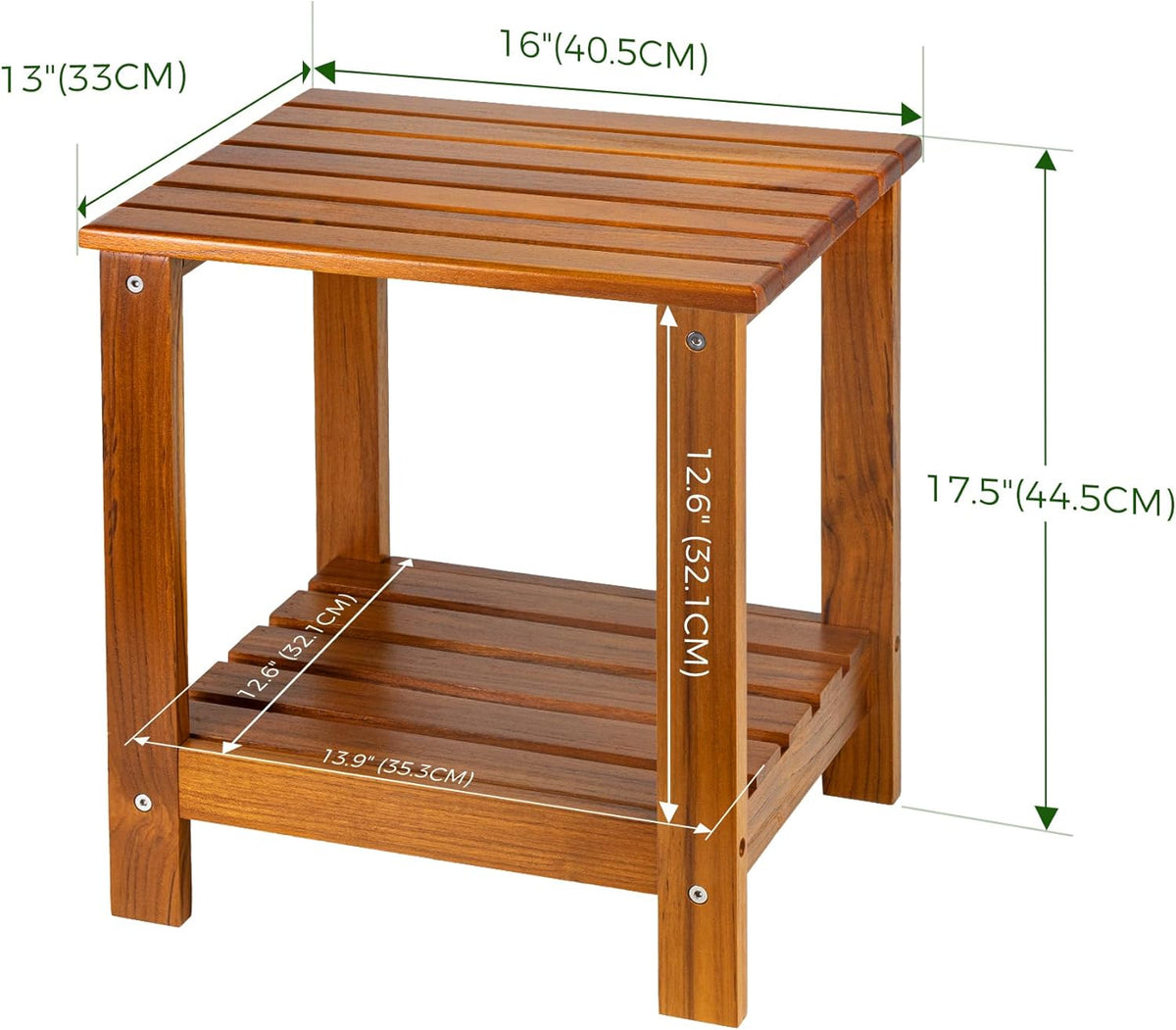 Utoplike Teak Side Table Outdoor, Patio End Table Double Layer, Wooden Coffee Accent Tables for Backyard, Garden, Bed, Living Room, Couch, Two-Tier