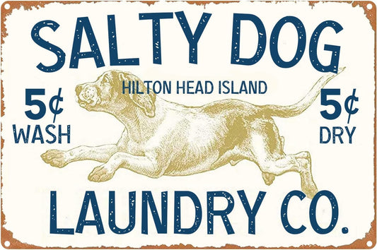 Salty Dog Laundry Vintage Farmhouse Laundry Room Sign Country Home Decor Washroom Signs Art Wall Metal Tin Signs Vintage Dog Wall Decor 8X12 Inches
