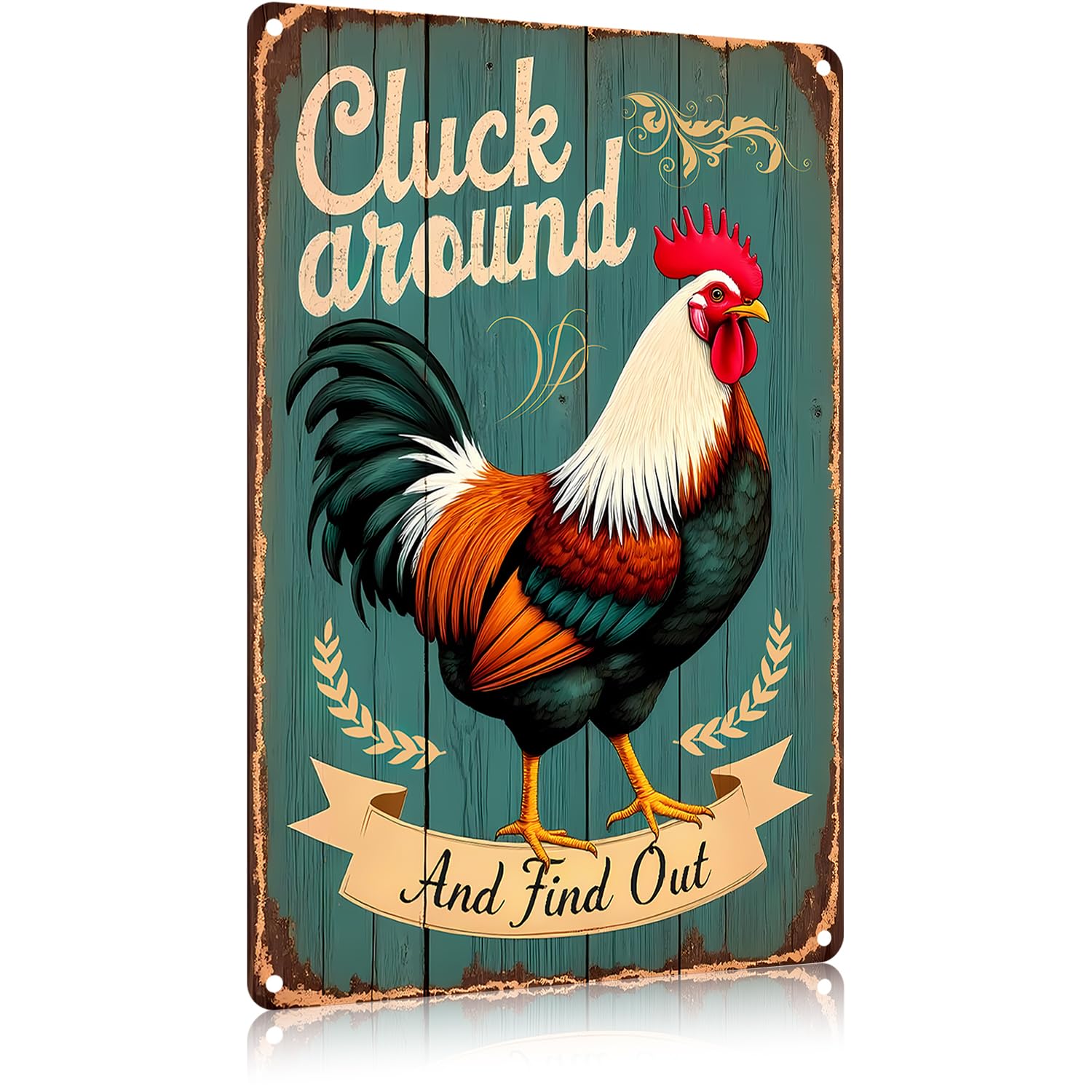 FunnySign Rooster Décor Today's Mood: Cranky With A Touch Of Psycho Rustic Tin Sign For Home Farm Chicken Coop Decor 8x12 Inch (9712)