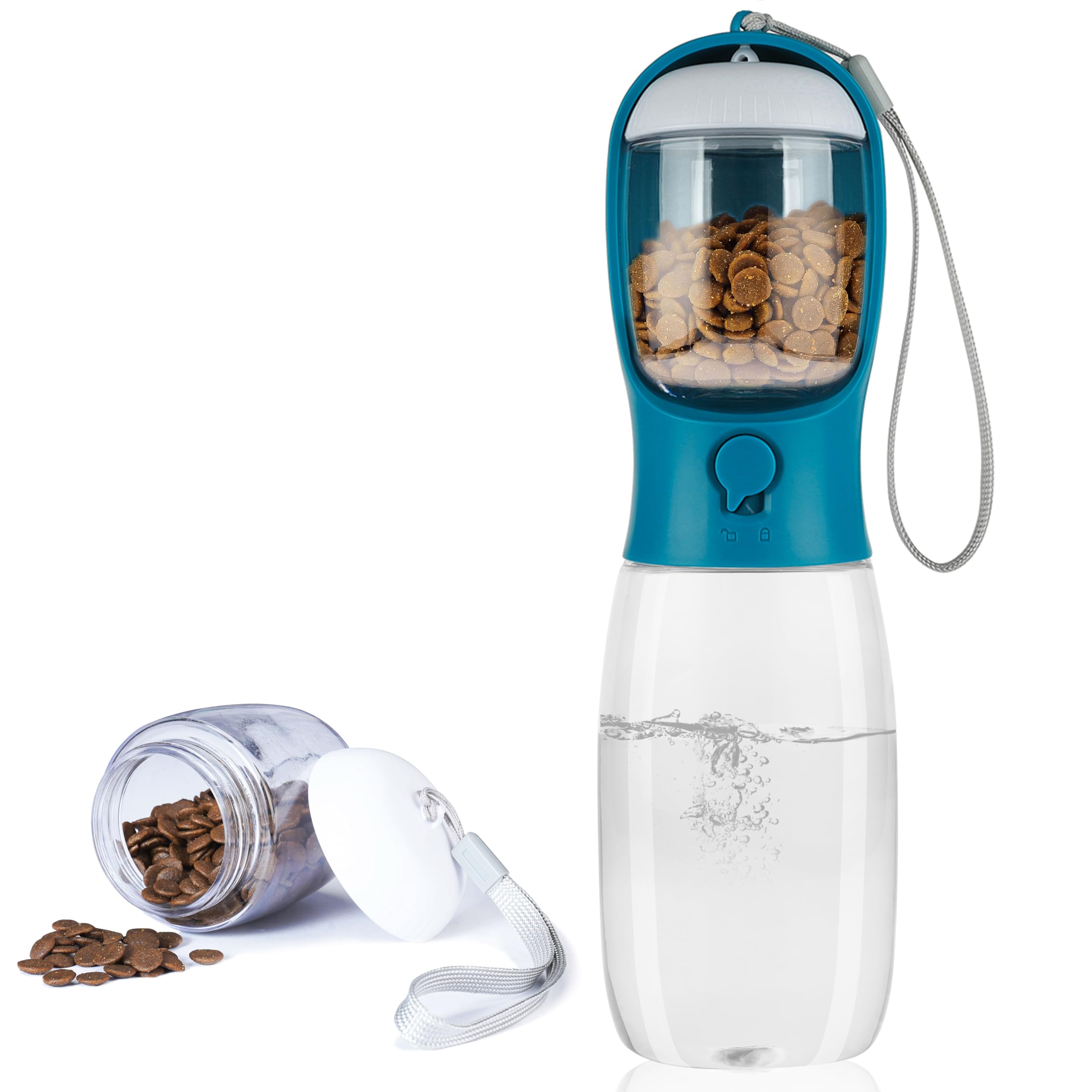 Dog Water Bottle with Food Container, Portable Leak Proof Pet Water Dispenser for Walking Hiking Travel, Puppy Essentials Accessories for Small Large Dogs, Dog Gifts (10oz/15oz/19oz)