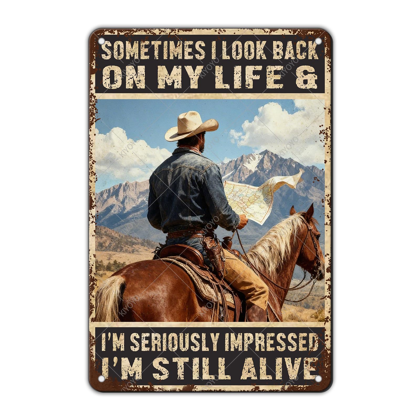 Vintage Metal Tin Sign You Don't Stop Riding When You Get Old Retro Wall Art Decor Woman Riding Horse Under Moon 12x8 Inch