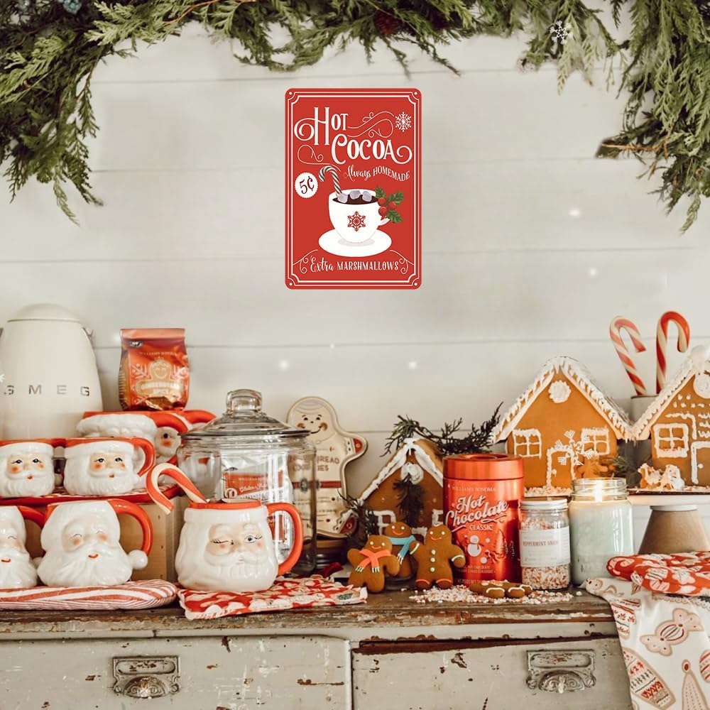 Joyline Vintage Christmas Decor Gifts Rustic Hot Cocoa Always Homemade Extra Marshmallows Tin Sign for Home Farmhouse Kicthen Cafe Bar Wall Decor 8 x 12 inches (3234)