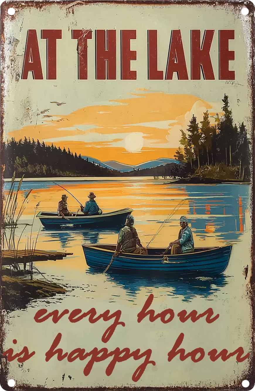Vintage Tin Sign Retro Metal At The Lake Signs For Home Decor Stylish Wall Art Plaques Gift For Home Bathroom Kitchen And Gothic Wall Decor In Every Room 12x8 In