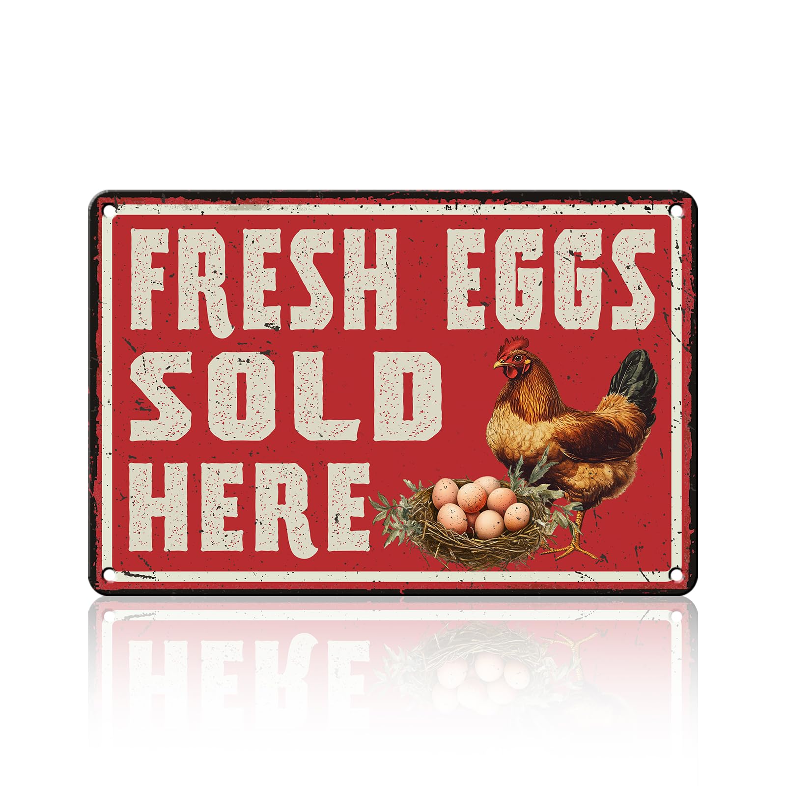 Vintage Fresh Eggs & Chicken Metal Sign Rustic Farm Eggs For Sale Tin Poster Home Kitchen Farmhouse Chicken Wall Decor 12x8 Inch