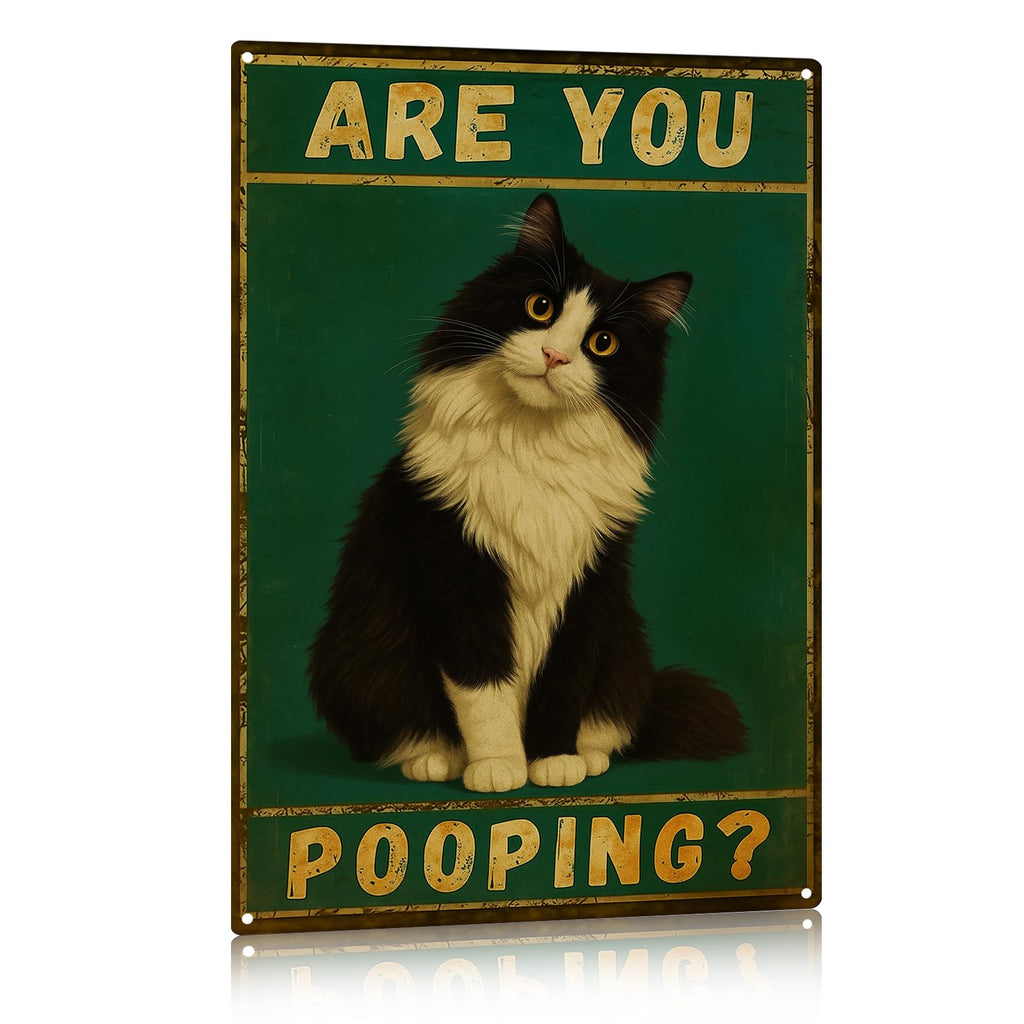 Madewell Living Funny Highland Cow Metal Tin Sign, Are You Pooping, Rustic Farmhouse Wall Decor for Bathroom, Western Bathroom Art with Humorous Quote, 8x12 Inch