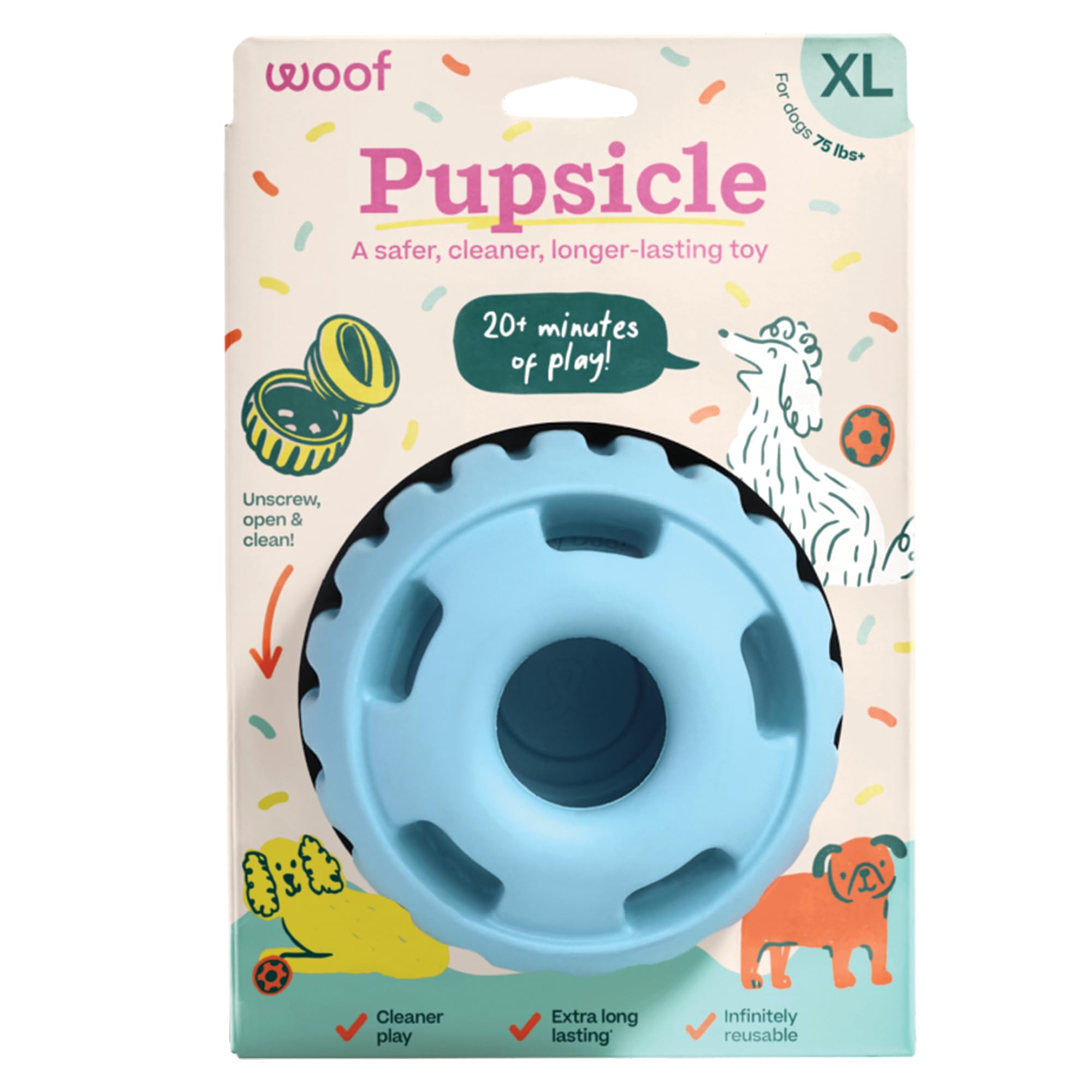 WOOF Party Pupsicle - Long-Lasting Interactive Dog Toys for Boredom - Low-Mess Design - Birthday Gifts for Dogs - Large Dog Toys - Party Pink