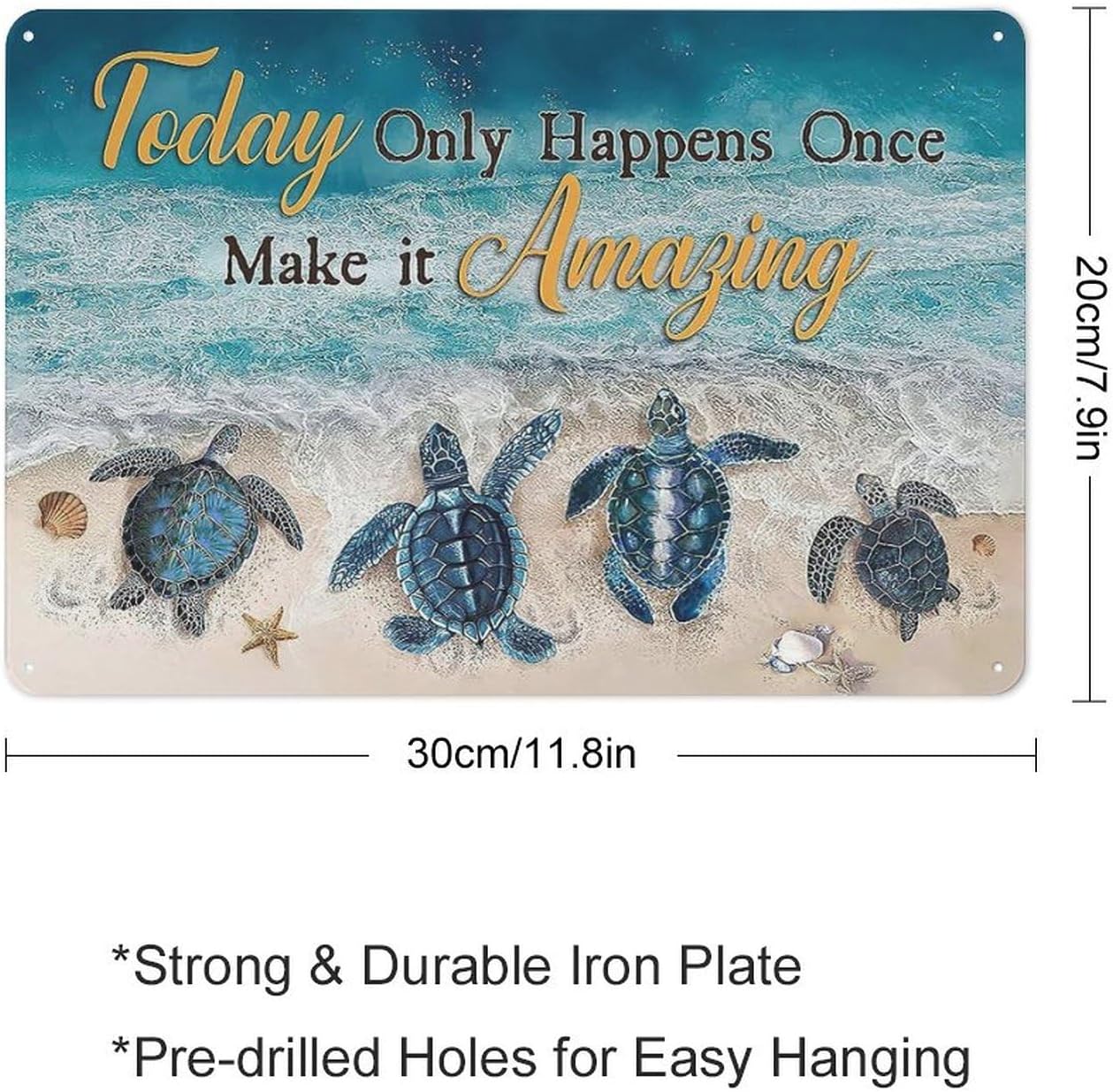 Rustic Vintage Metal Tin Sign Beach Bathroom Decor Sea Turtle Wall Art Seashells Ocean Coastal Scenery Print Artwork Novelty Metal Sign for Home Kitchen Parlor Wall Decor 8x12 Inch
