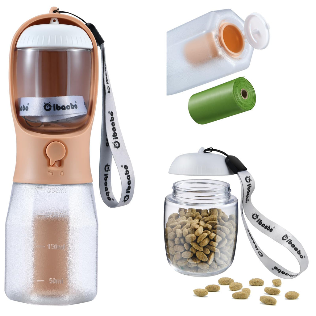 Cibaabo Dog Water Bottle with Food Container & Poop Bag Holder, Travel Water Bowl, Portable Pet Dispenser, Girl Dog Accessories Stuff Items Essentials Gift for Yorkie Chihuahua Walking Hiking