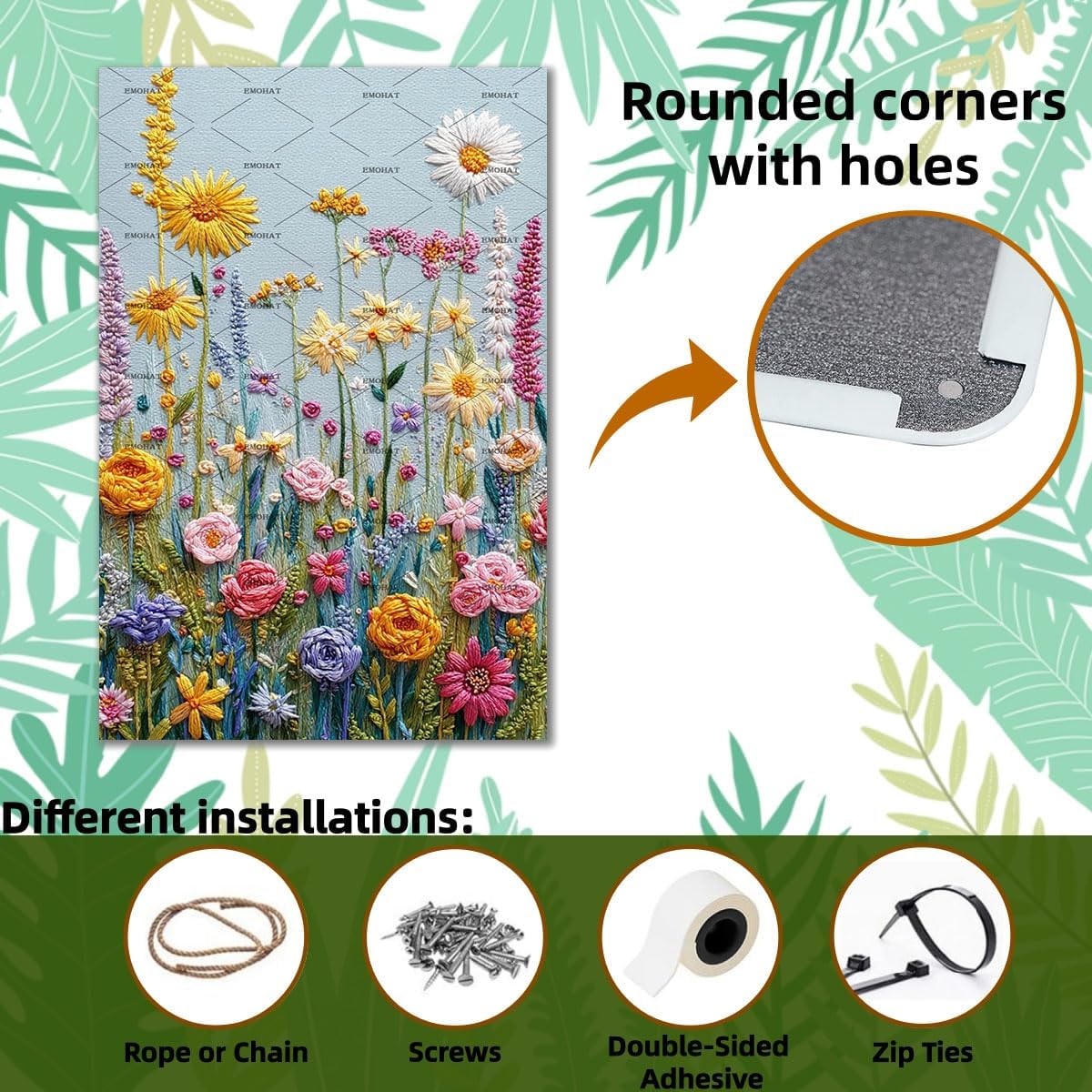 EMOHAT Colorful Flower Floral Metal Tin Sign, Vintage Farmhouse Wall Art for Home & Cafe, 8x12 Inch Spring Summer Decor for Indoor Outdoor Office Bar