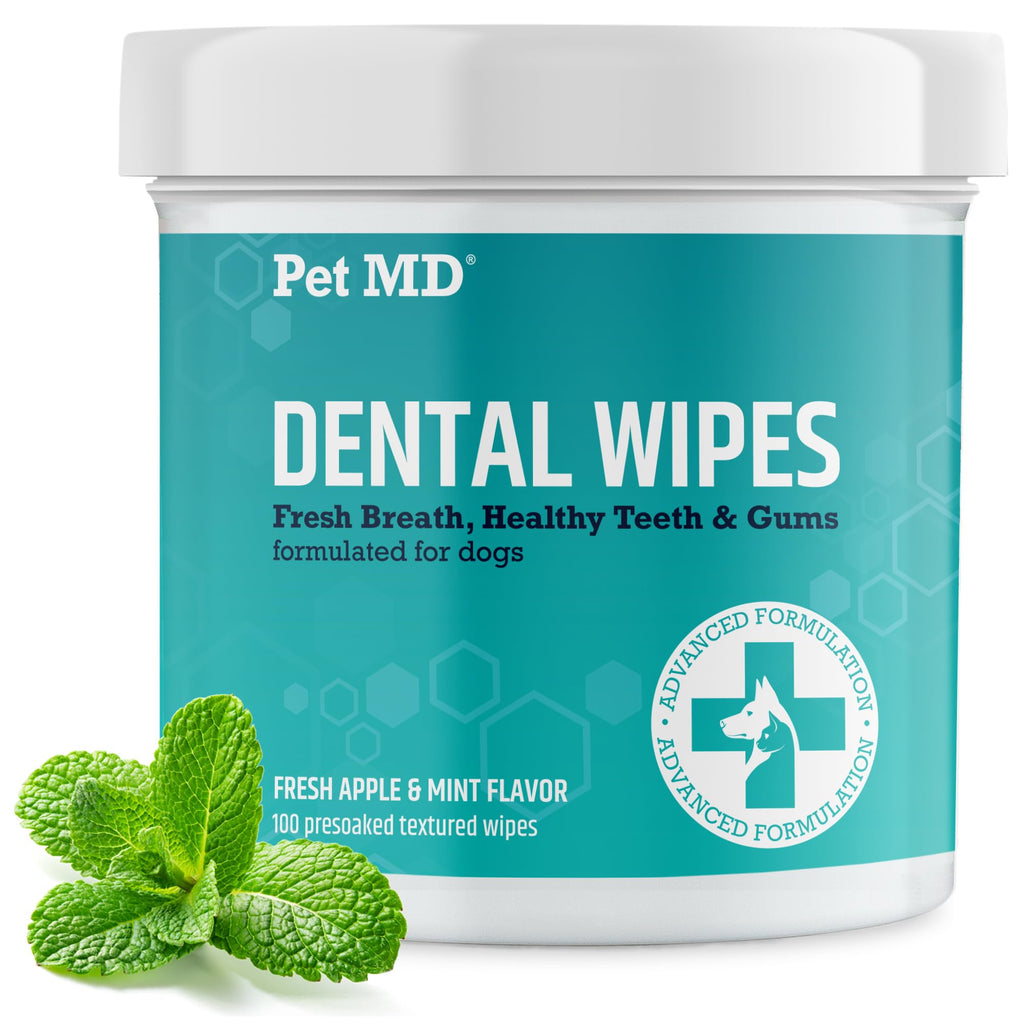 Pet MD Pet Dental Finger Wipes for Dogs - Plaque and Tartar Remover for Dogs to Improve Oral Care - Pet Teeth Cleaning Finger Wipes for Healthy Gums and Fresh Breath - Fresh Apple & Mint, 50ct