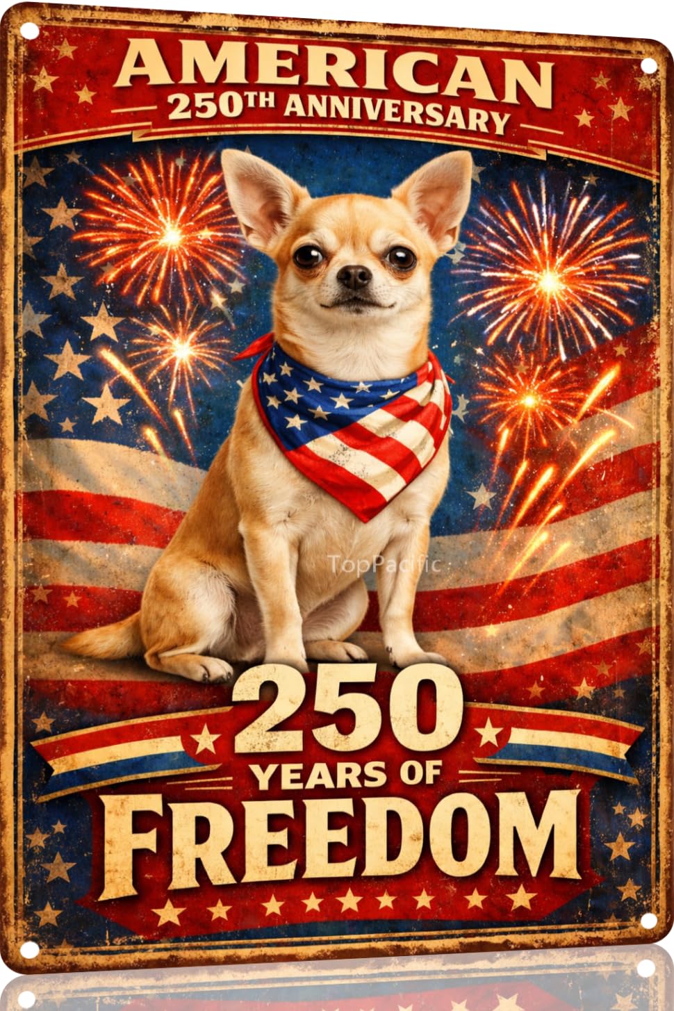 American 250th Anniversary Border Collie Funny Tin Sign 12x8 Inch Independence Day Vintage Metal Wall Art Retro Humor for Kitchen Bedroom Room Home Gift Decoration(59342)