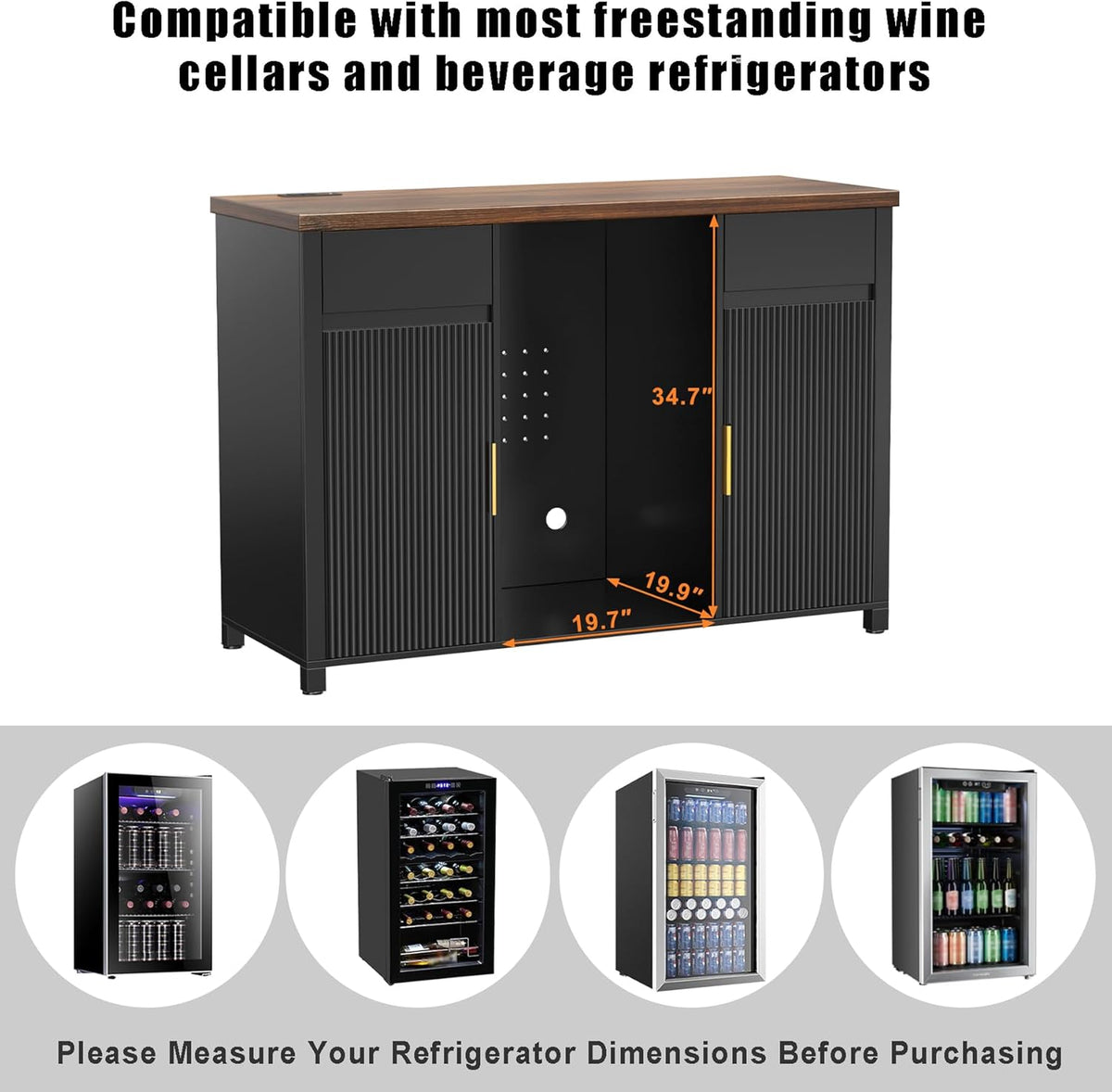 GDLF Large Coffee Bar Cabinet with Fridge Space, Mini Fridge Cabinet with Wine Storage, Buffet Sideboard Table for Home, Fluted Modern Design,53.2" L
