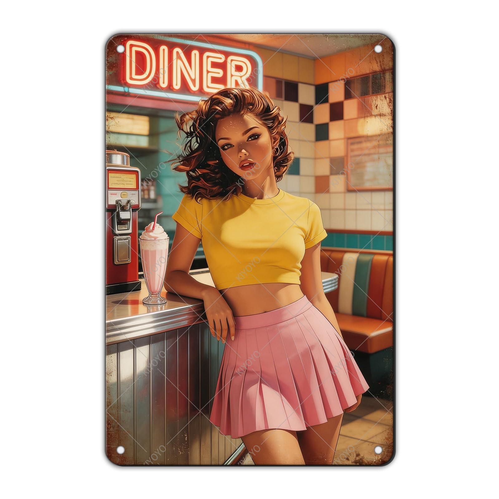 50s Pin up Girl Fishing Metal Tin Sign Open Fly Season Wall Decor Home Angler Cafes Lake House Seascape 12x8 Inch