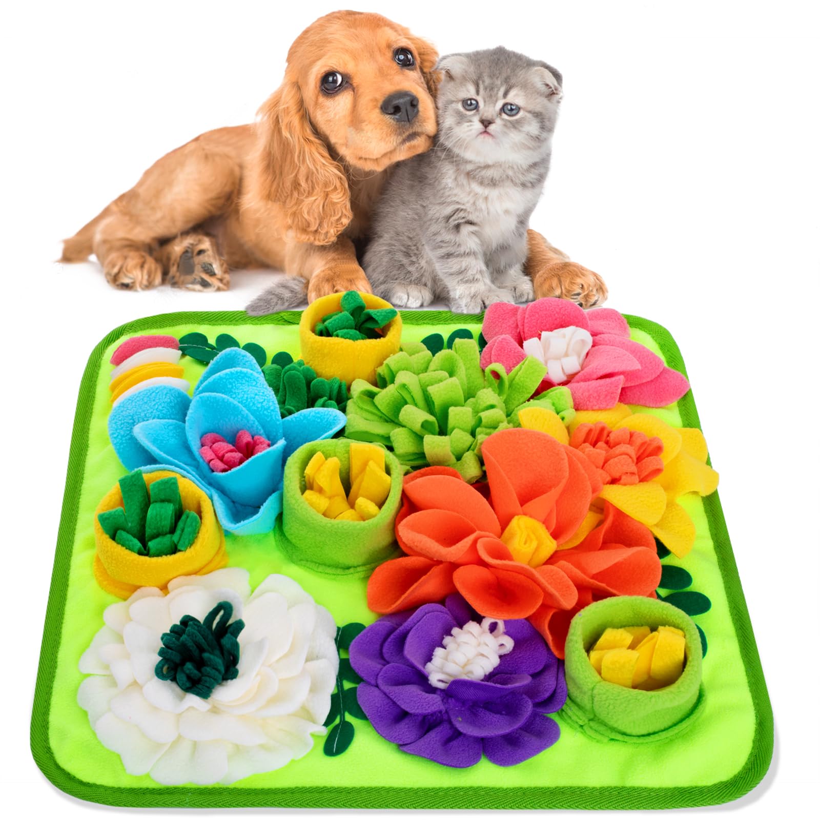 Snuffle Mat for Dogs, Sniff Mat Slow Feeding Mat for Small Pets Cats, Rabbits - Help Stress Relief and Training - Stimulate Your Pet's Foraging Skills! (Brown)