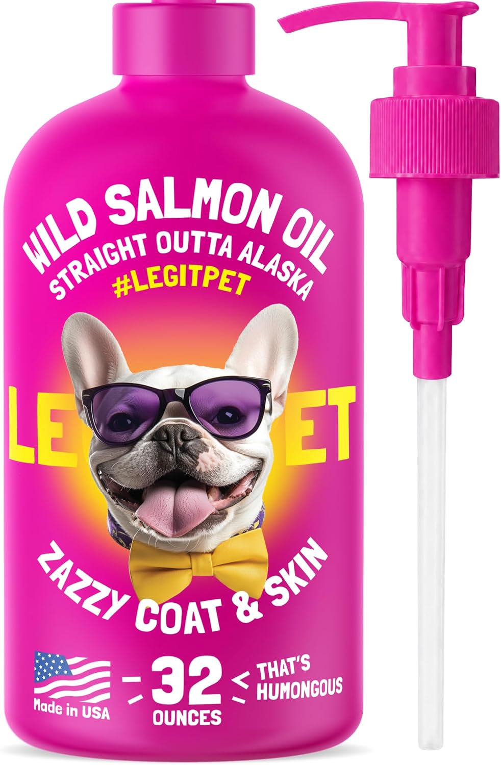 Wild Alaskan Salmon Oil for Dogs & Cats - Pure Fish Omega 3 6 9 Liquid EPA DHA Fatty Acids - Skin & Coat Supplement - Supports Joint Function, Brain, Eye, Immune & Heart Health - Made in USA 32 oz